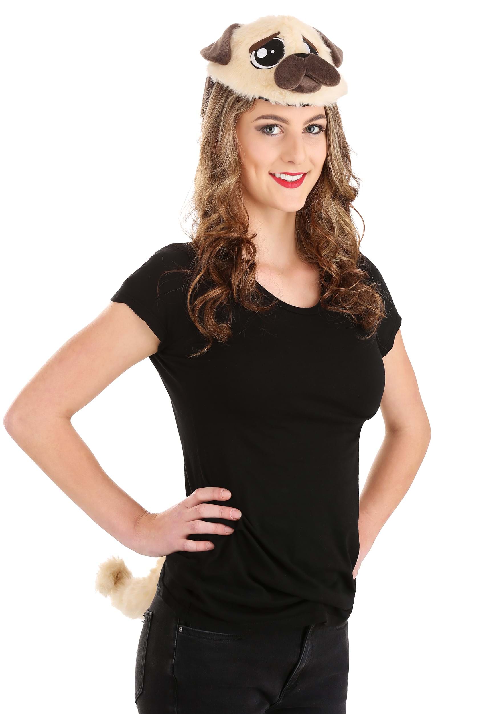 Pug Plush Headband And Tail Kit