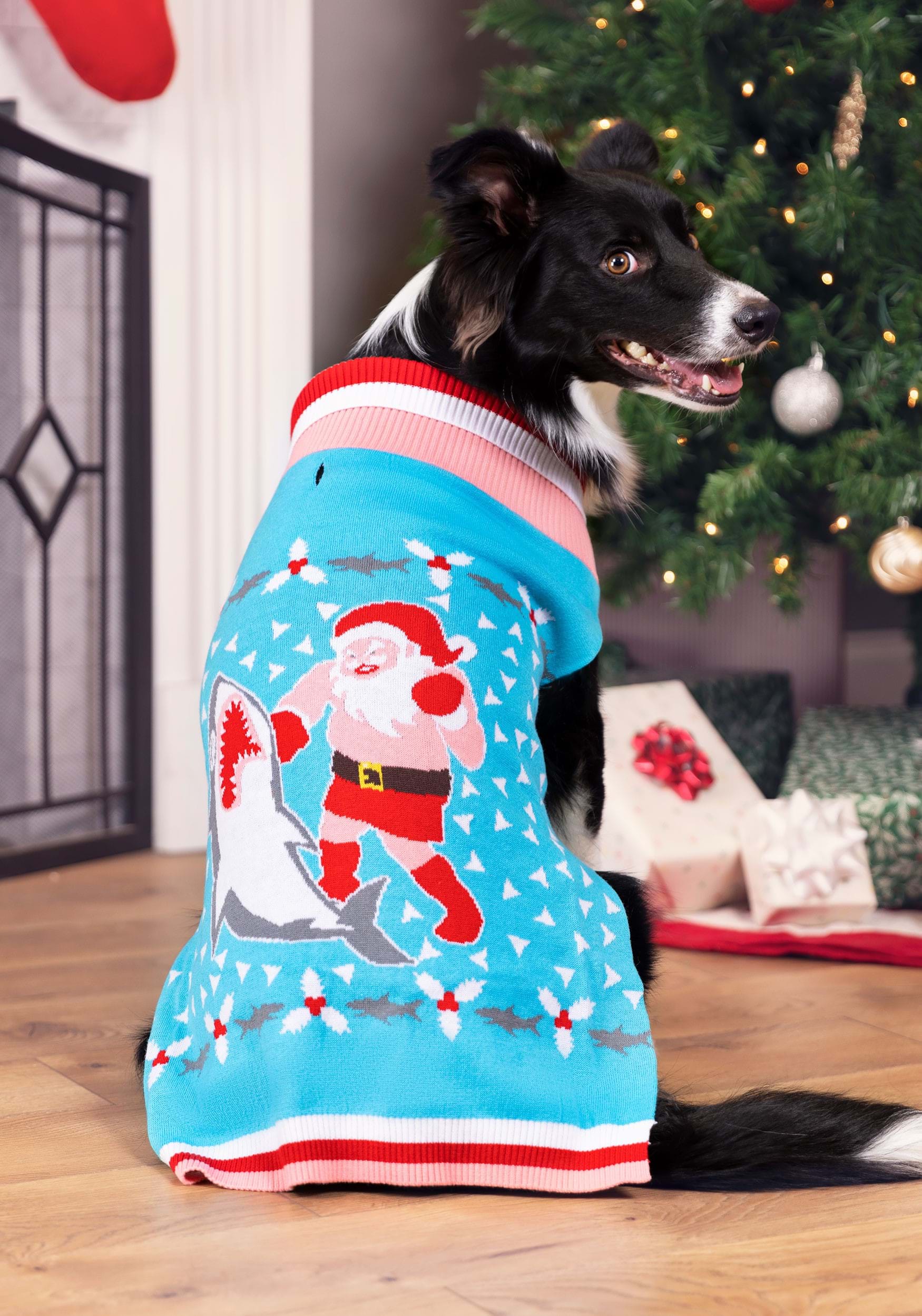 Santa vs Shark Christmas Sweater for Pets