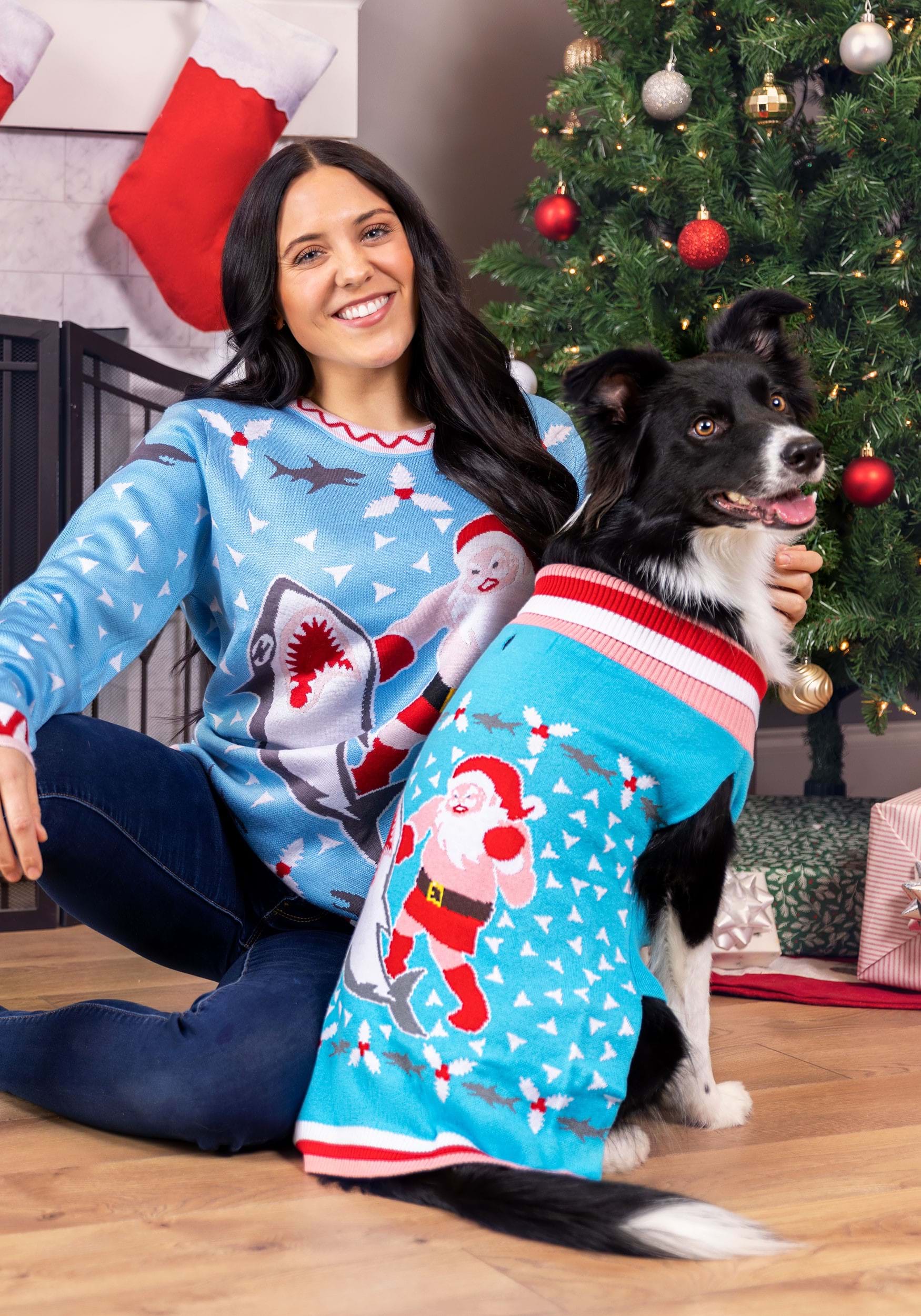 Santa vs Shark Christmas Sweater for Pets