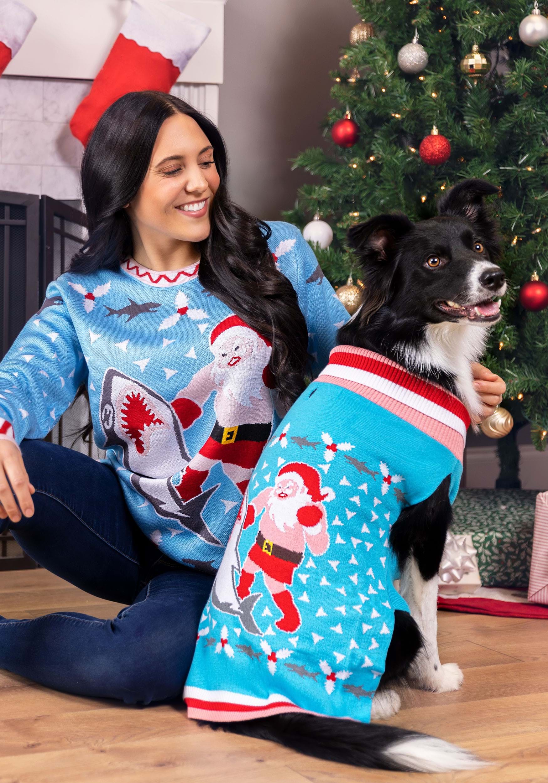 Santa vs Shark Christmas Sweater for Pets