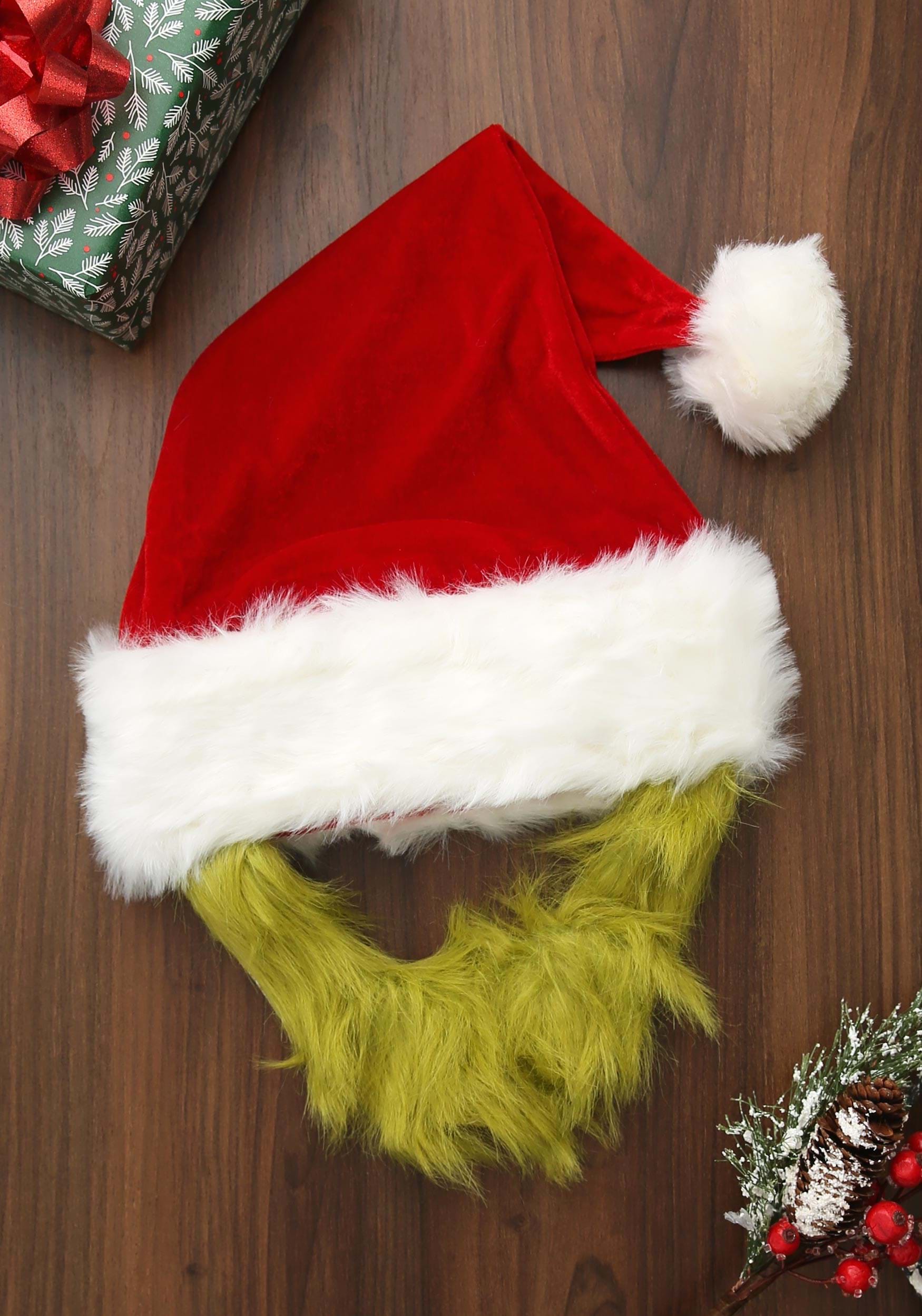 Mister Grinch Fur Beard with Costume Hat 5 Mister Grinch Fur Beard with Costume Hat