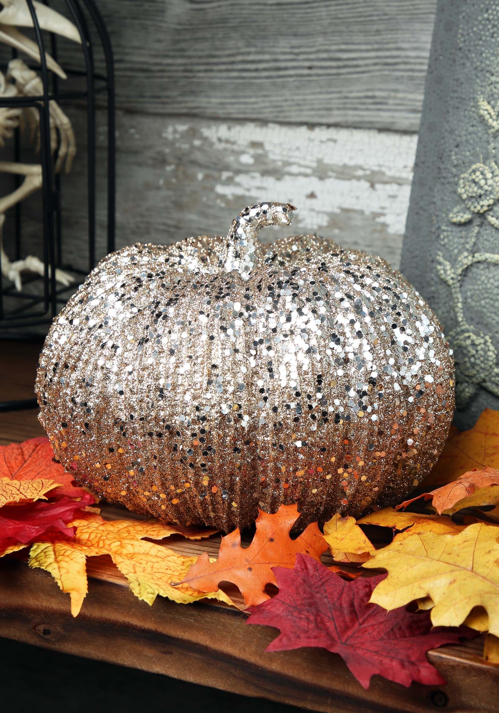 7-Inch Pumpkin Glitter Champagne Halloween Decoration