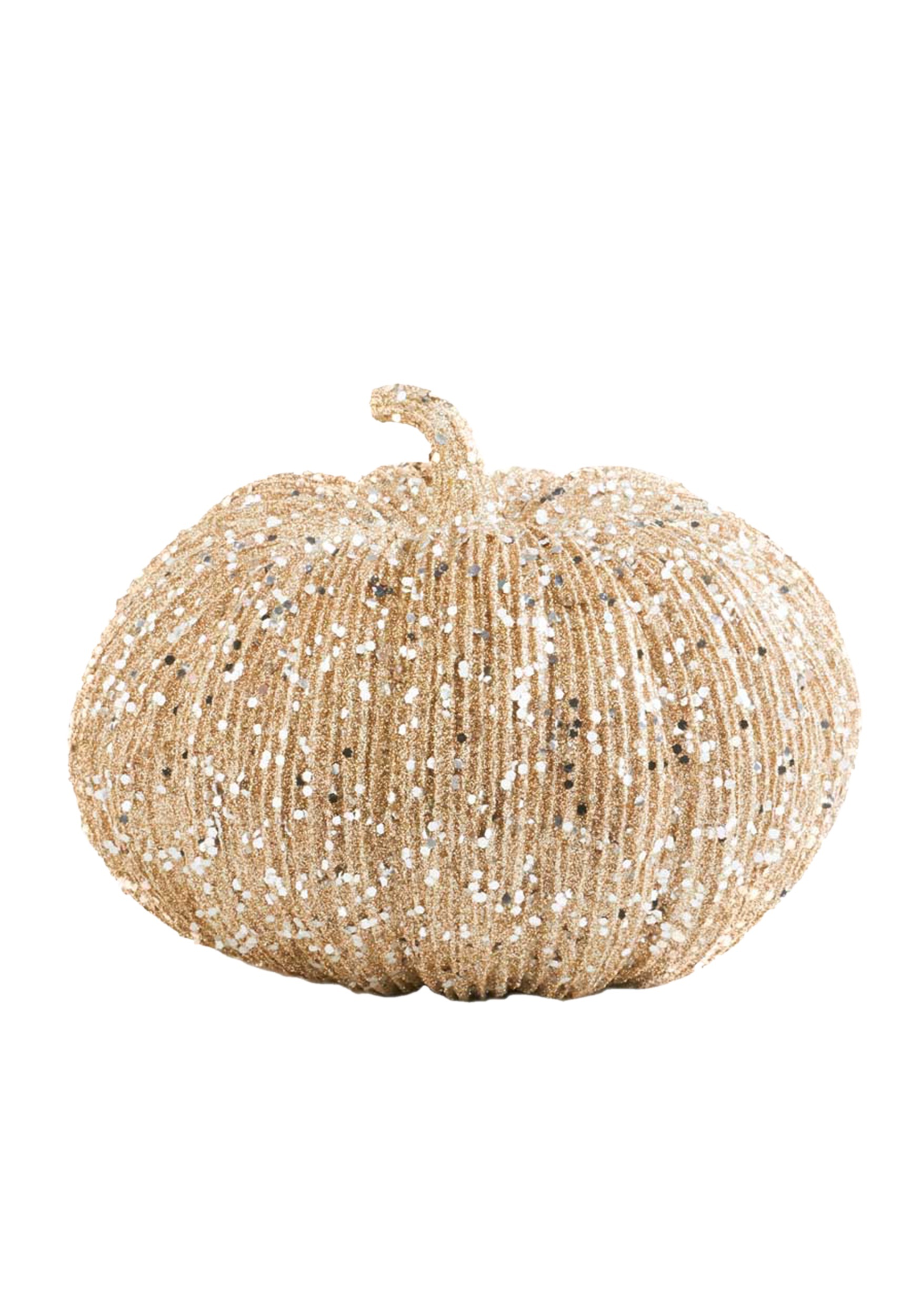 7-Inch Pumpkin Glitter Champagne Halloween Decoration