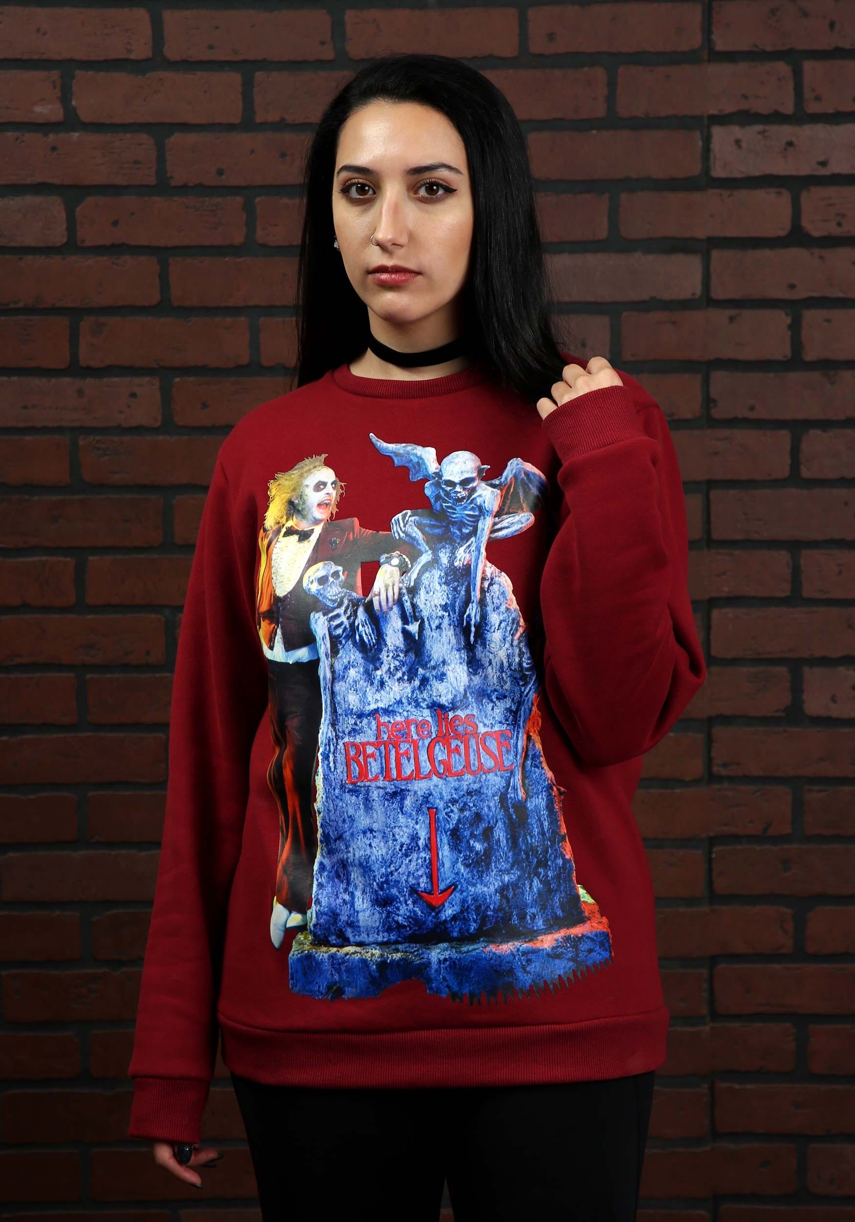 Cakeworthy Beetlejuice Tombstone Crew Neck Adult Sweater