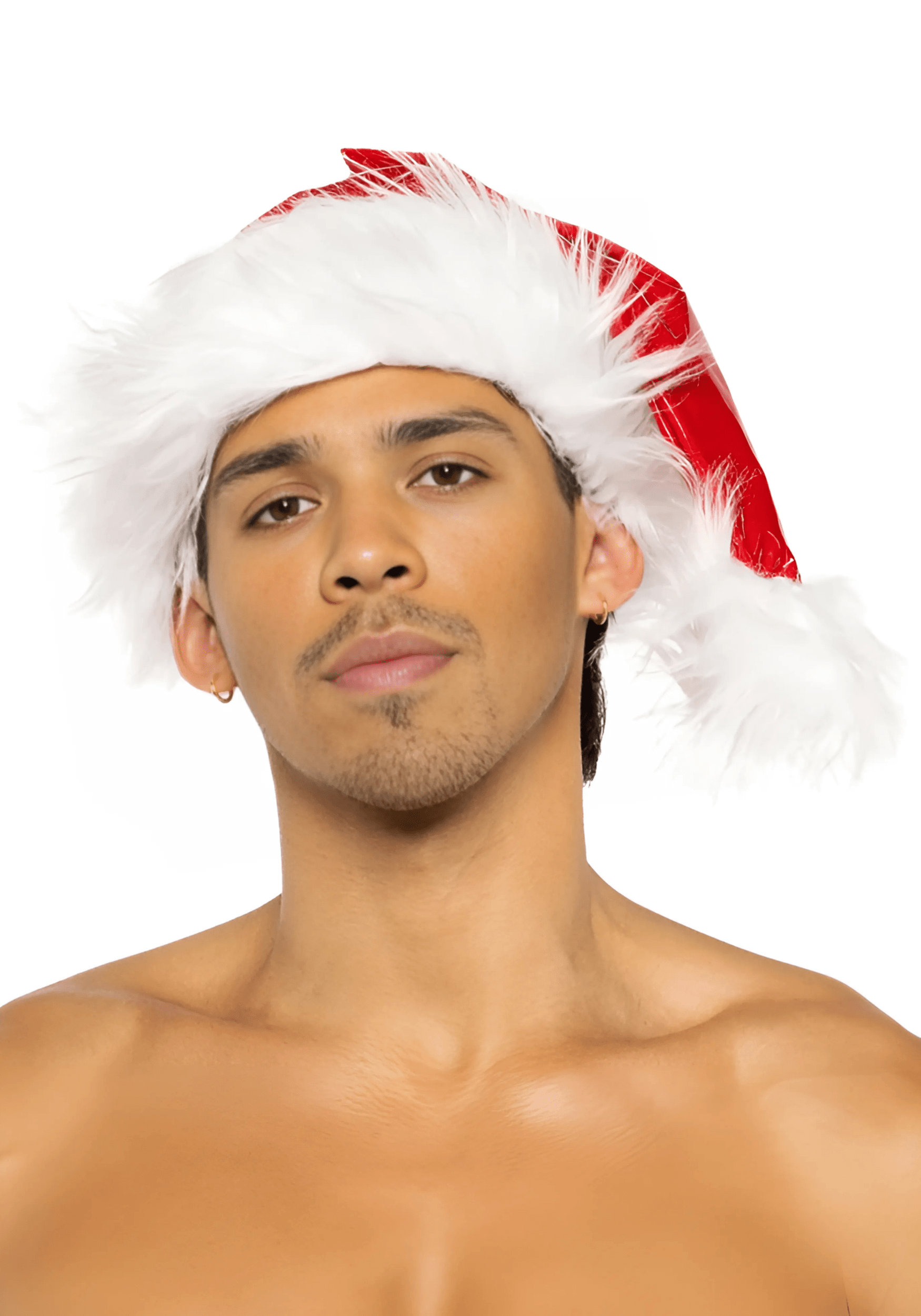 Adult Faux Red Patent with Faux White Fur Christmas Hat
