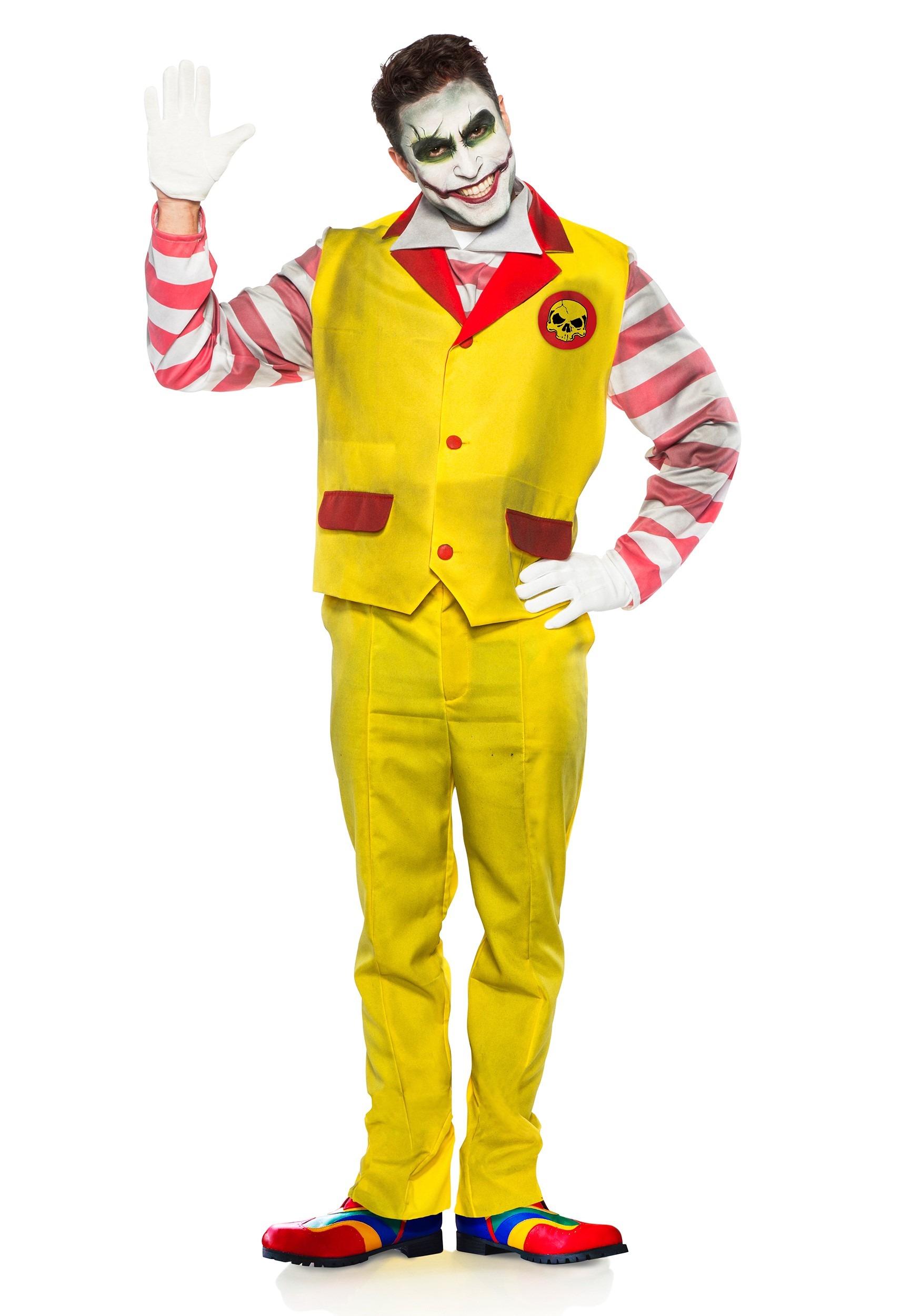 Men's Evil Fast Food Clown Costume 1 Men's Evil Fast Food Clown Costume