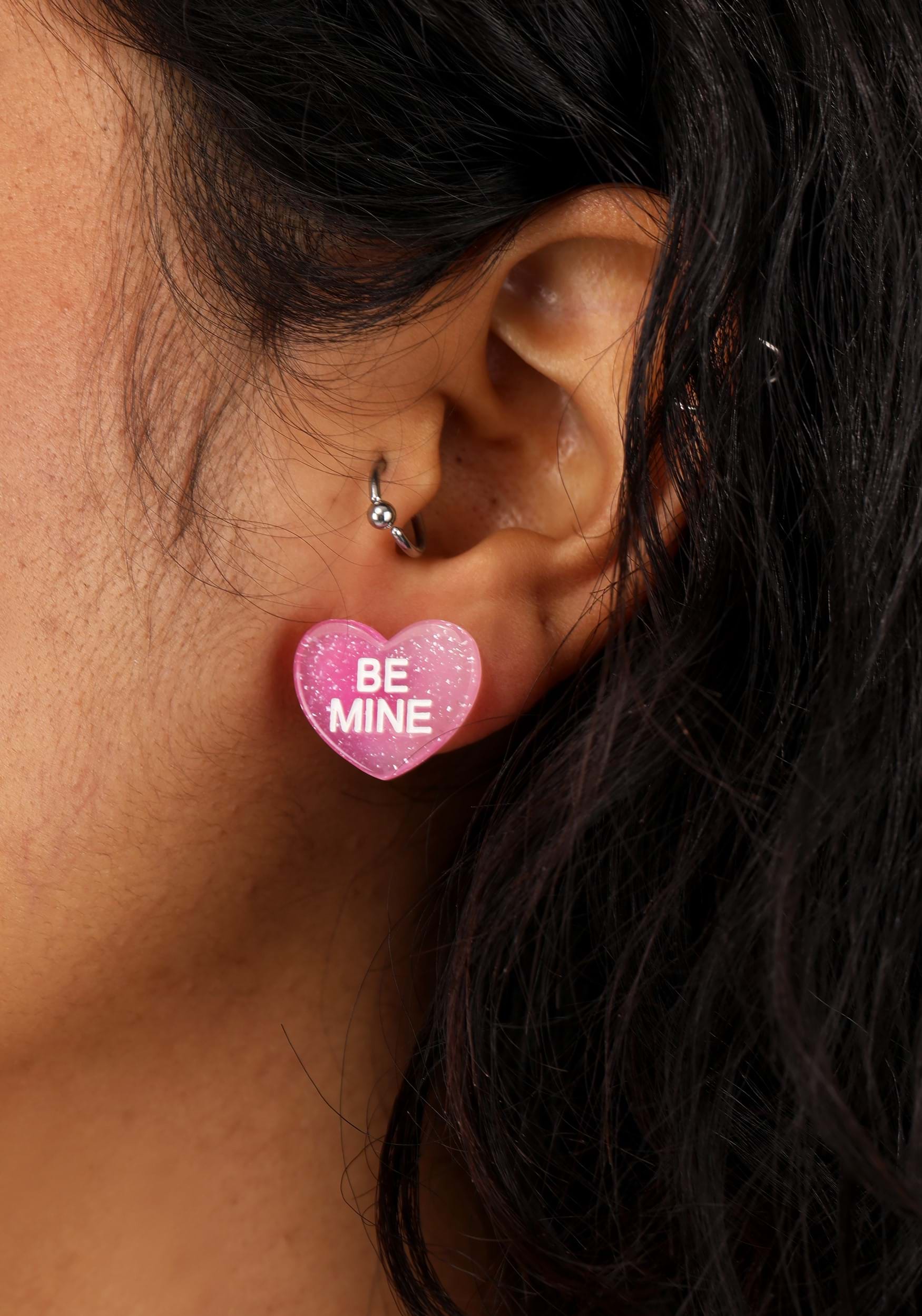 Lucite Be Mine Heart Stud Earrings