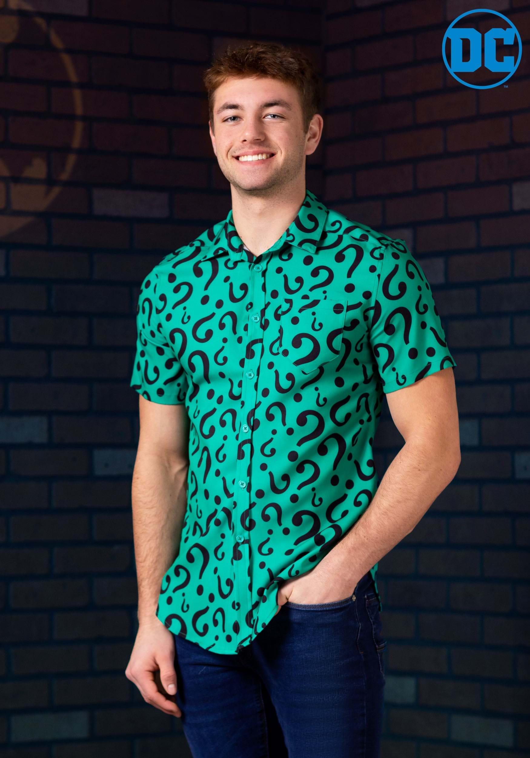 DC Comics The Riddler Adult Button Up Dress Shirt