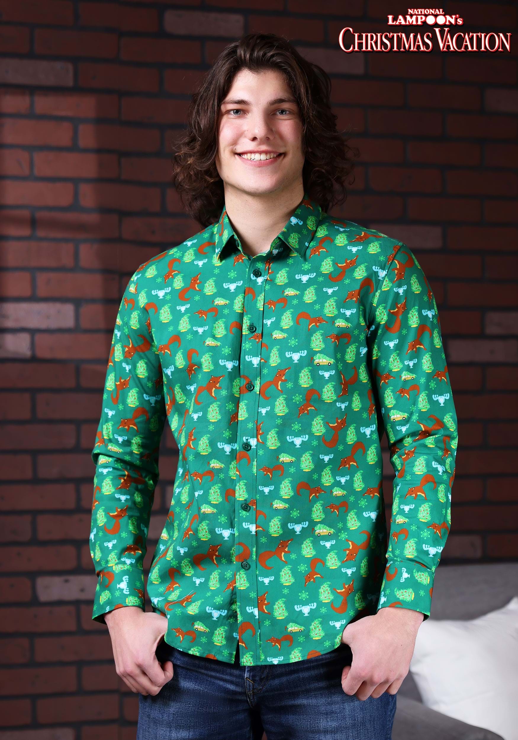 National Lampoons Christmas Vacation Button Up Shirt for Adults 1 National Lampoons Christmas Vacation Button Up Shirt for Adults