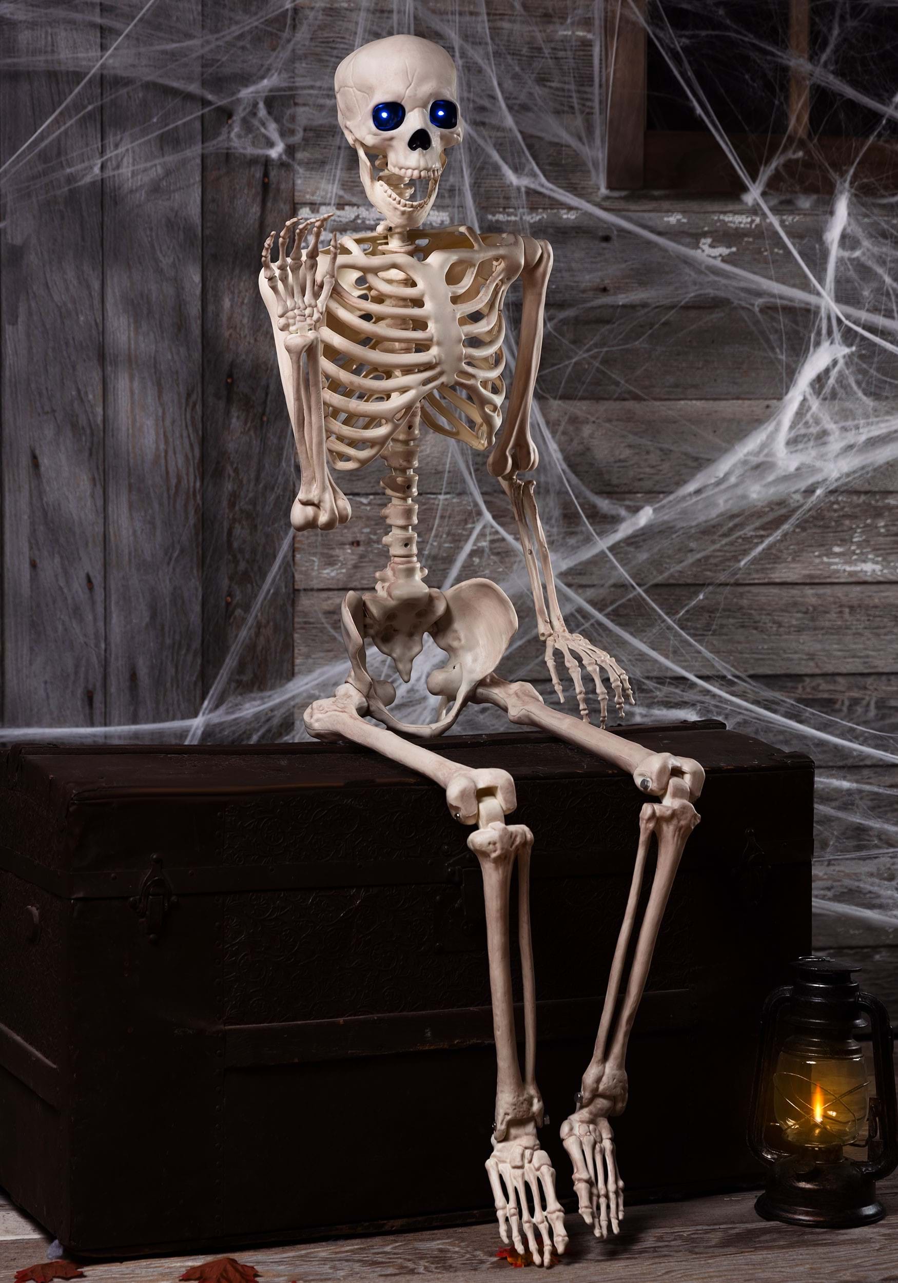 5FT Light Up Blue Eyes Human Skeleton Poseable Halloween Decoration