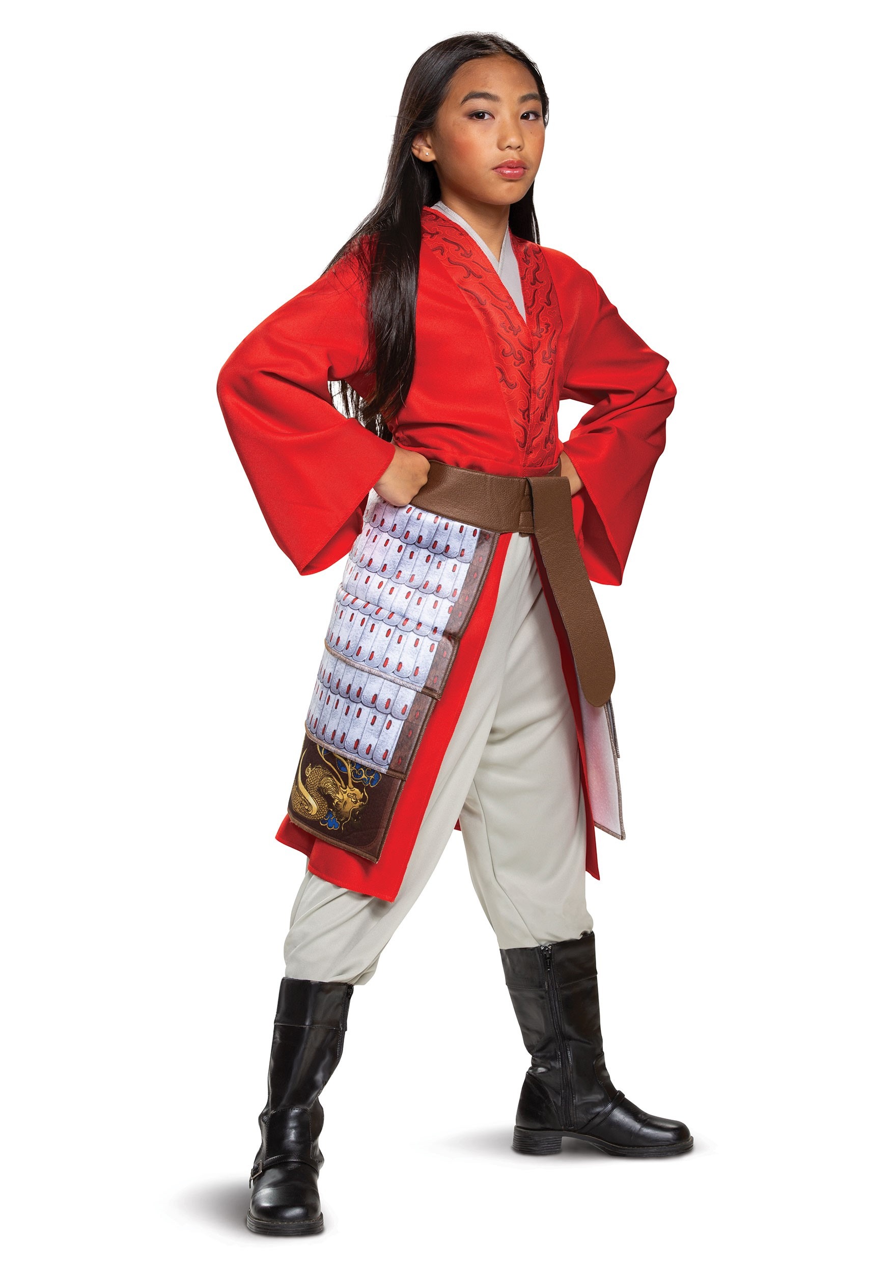Mulan Deluxe Red Hero Costume for Girls