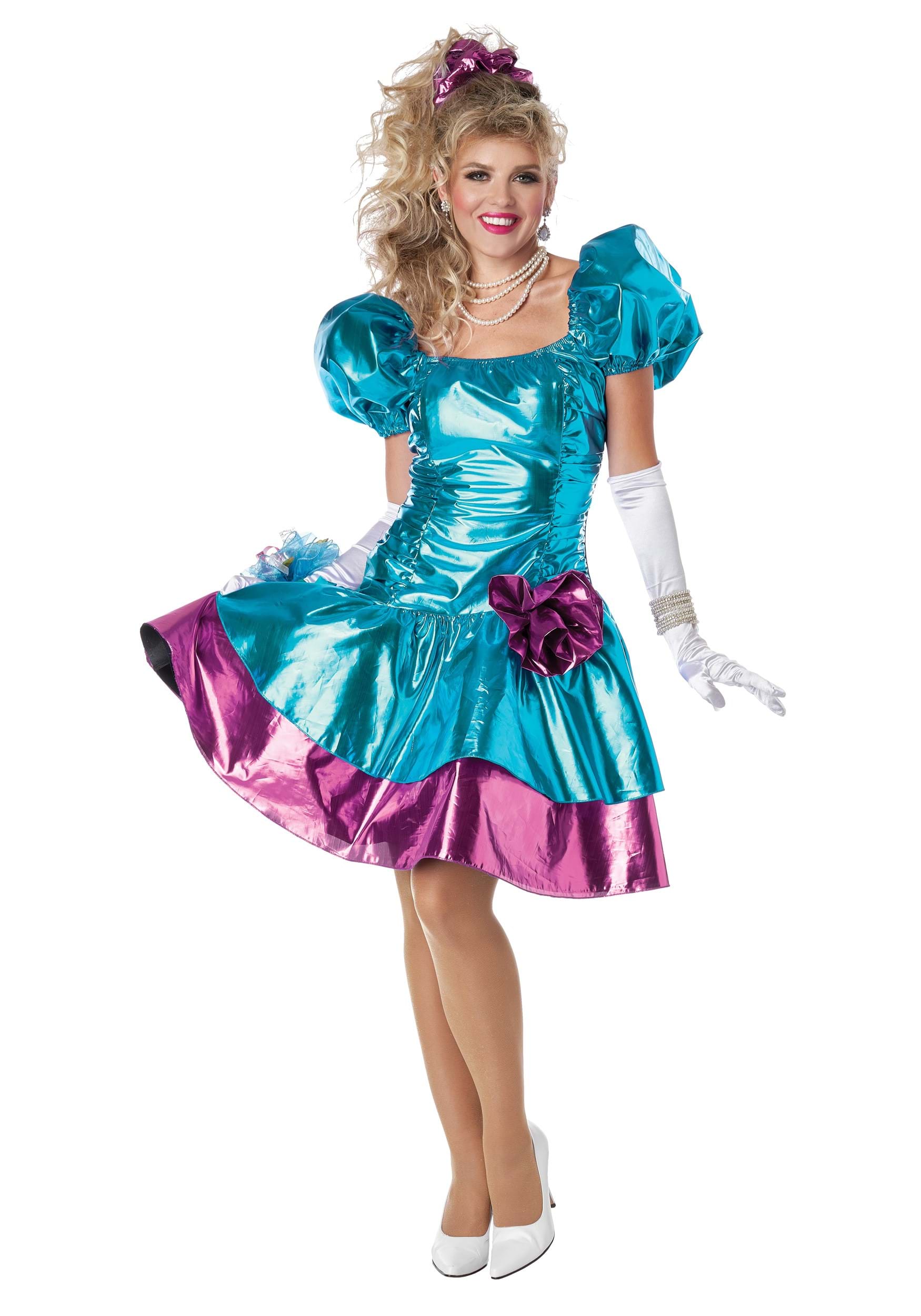 80s Blue Prom Costume Dress for Women