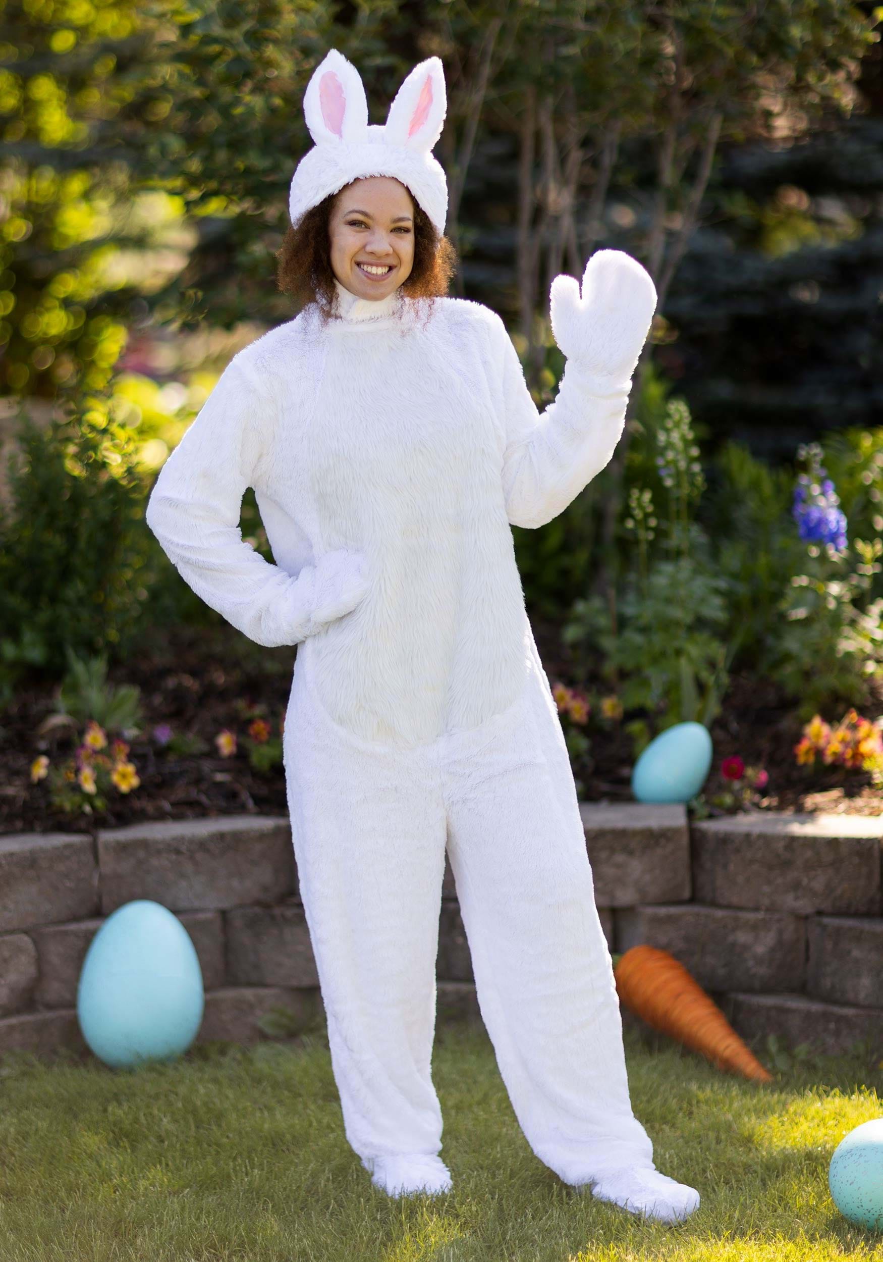Open Face White Bunny Costume for Adults