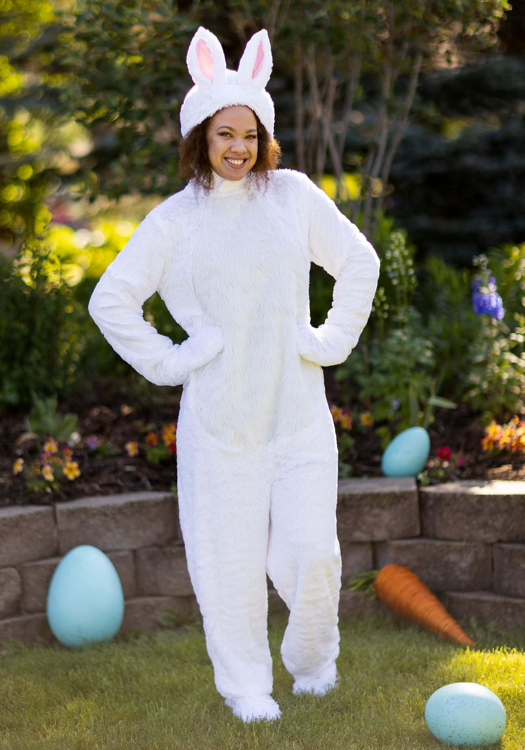 Open Face White Bunny Costume for Adults