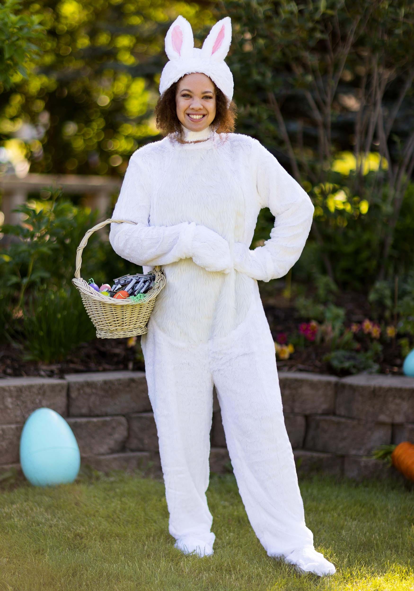 Open Face White Bunny Costume for Adults