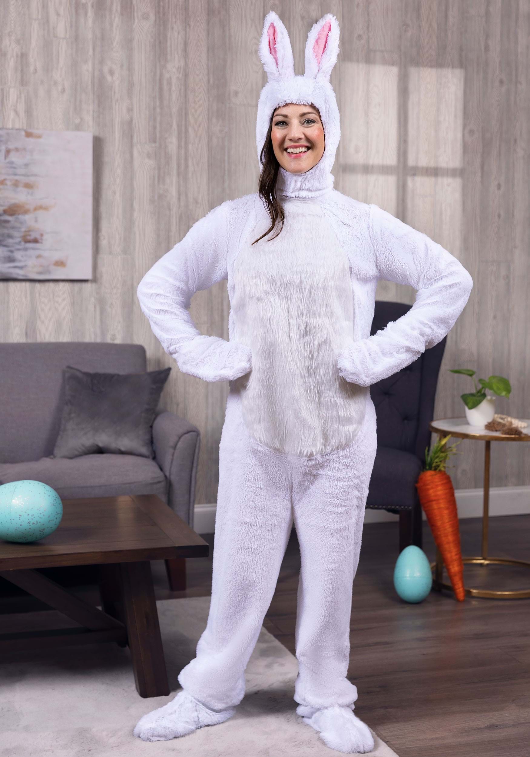 Open Face White Bunny Costume for Adults