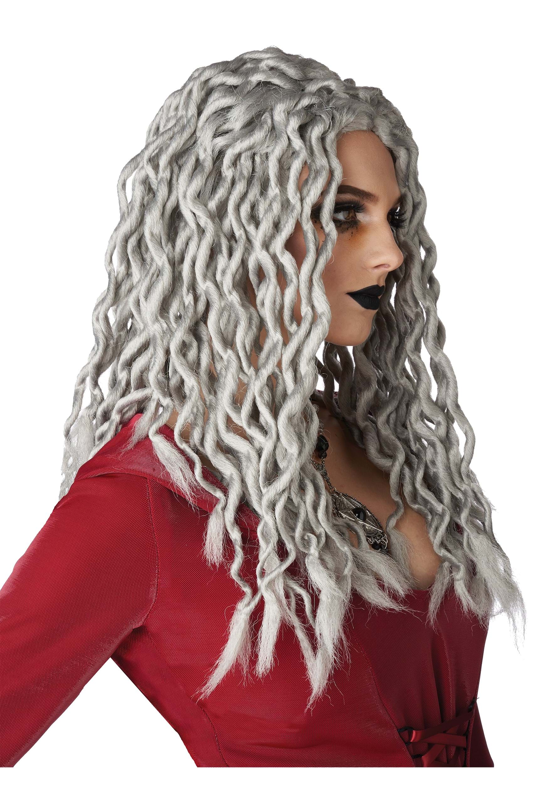 Women's Gray Crinkle Dreads Costume Wig