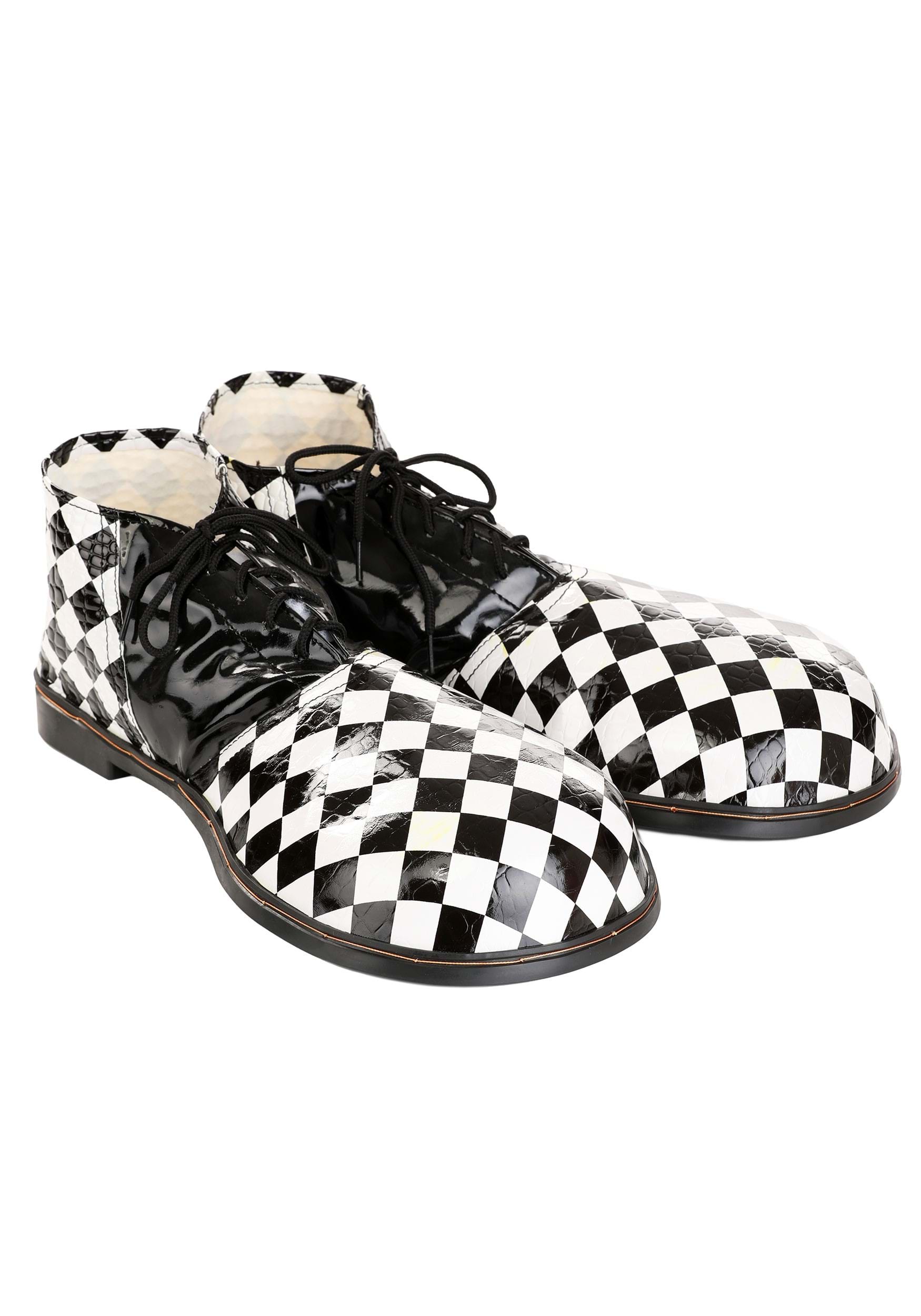 Adult Checkered Black & White Jumbo Clown Costume Shoes