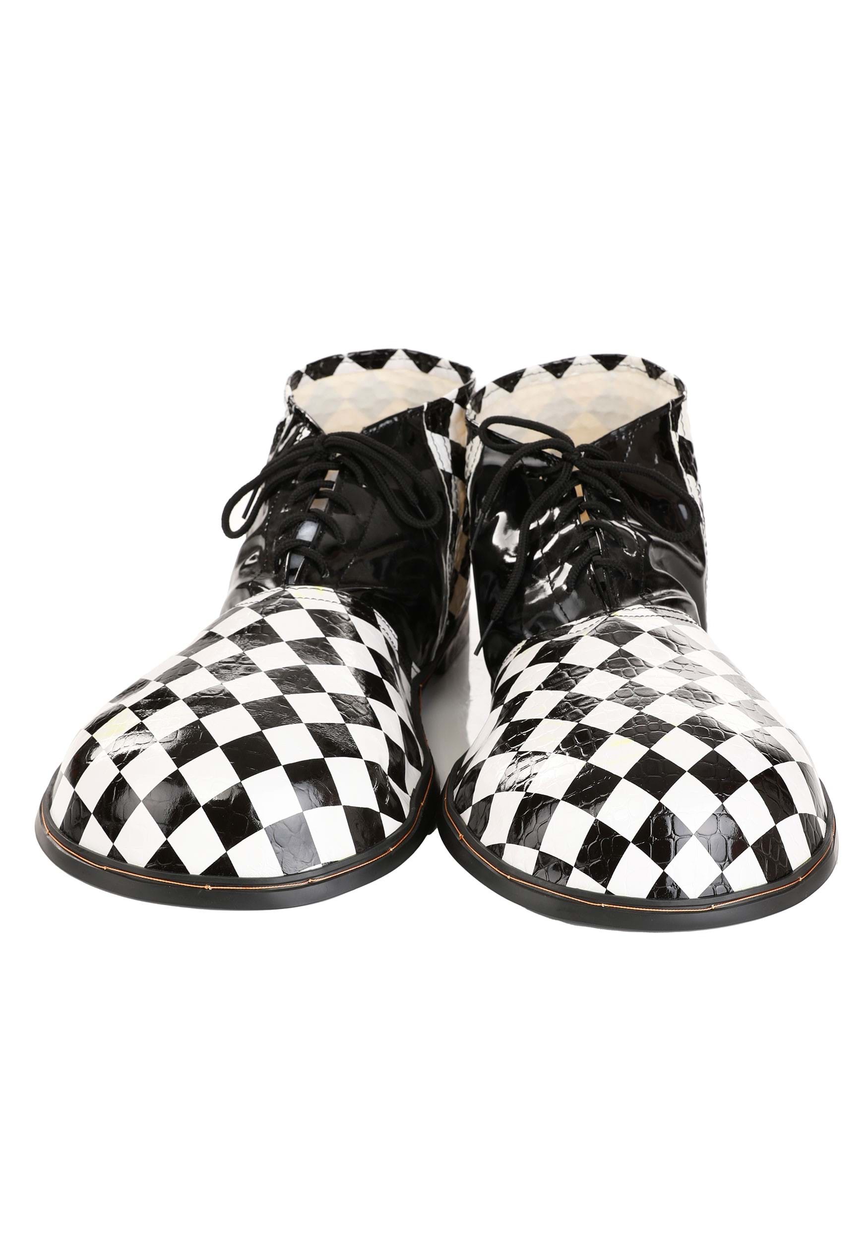 Adult Checkered Black & White Jumbo Clown Costume Shoes