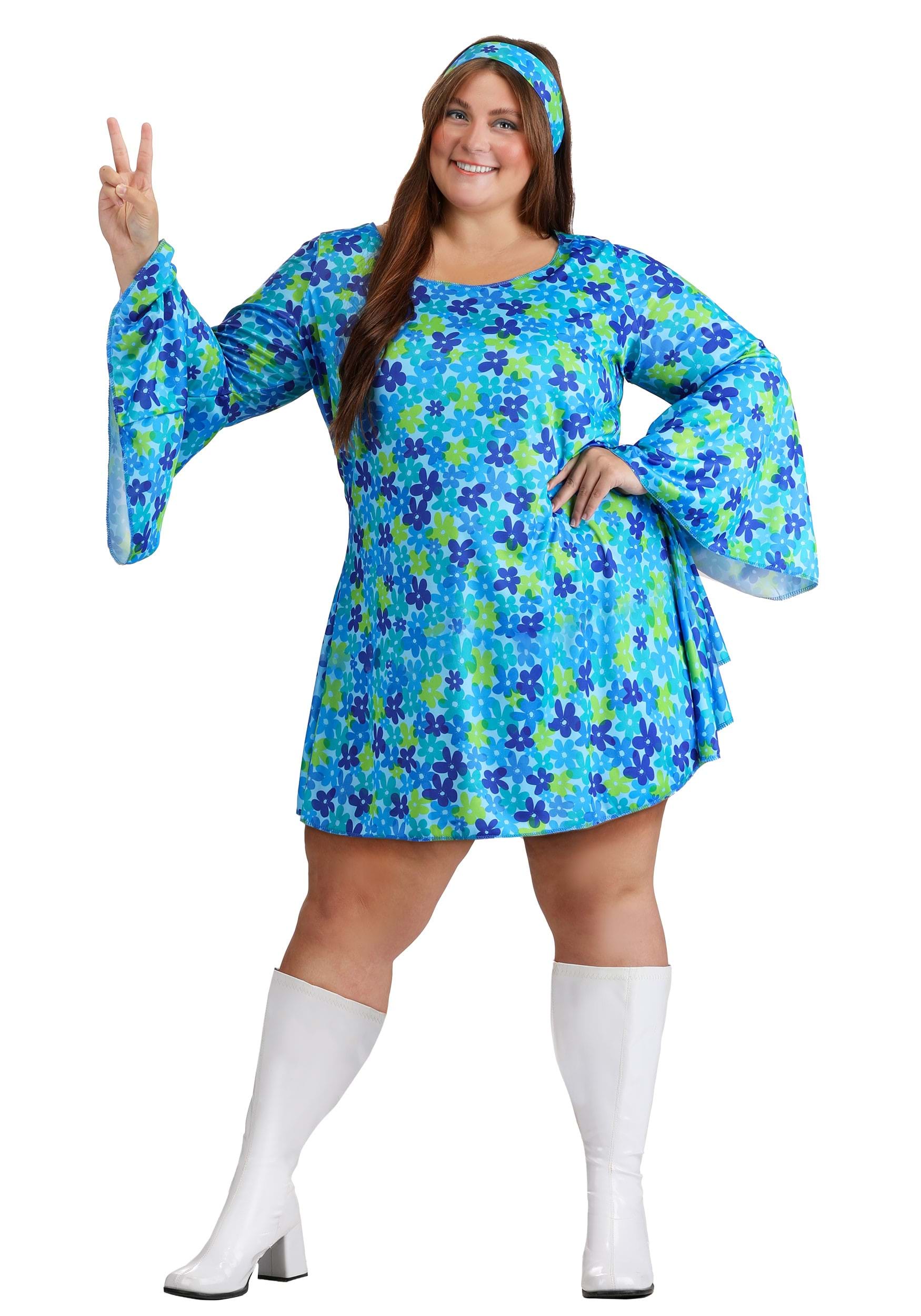 Plus Size 70s Wild Flower Dress Costume for Women