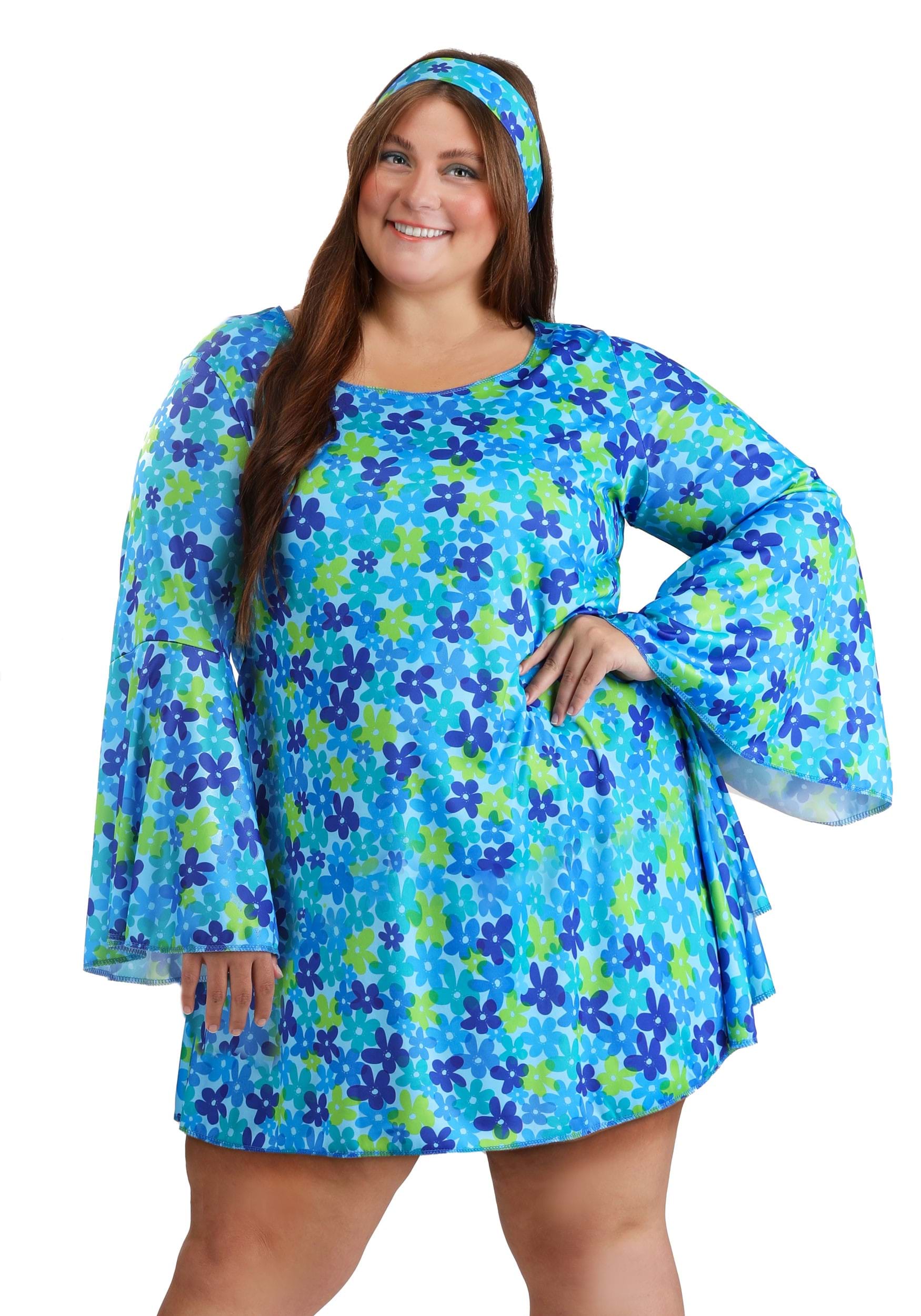 Plus Size 70s Wild Flower Dress Costume for Women