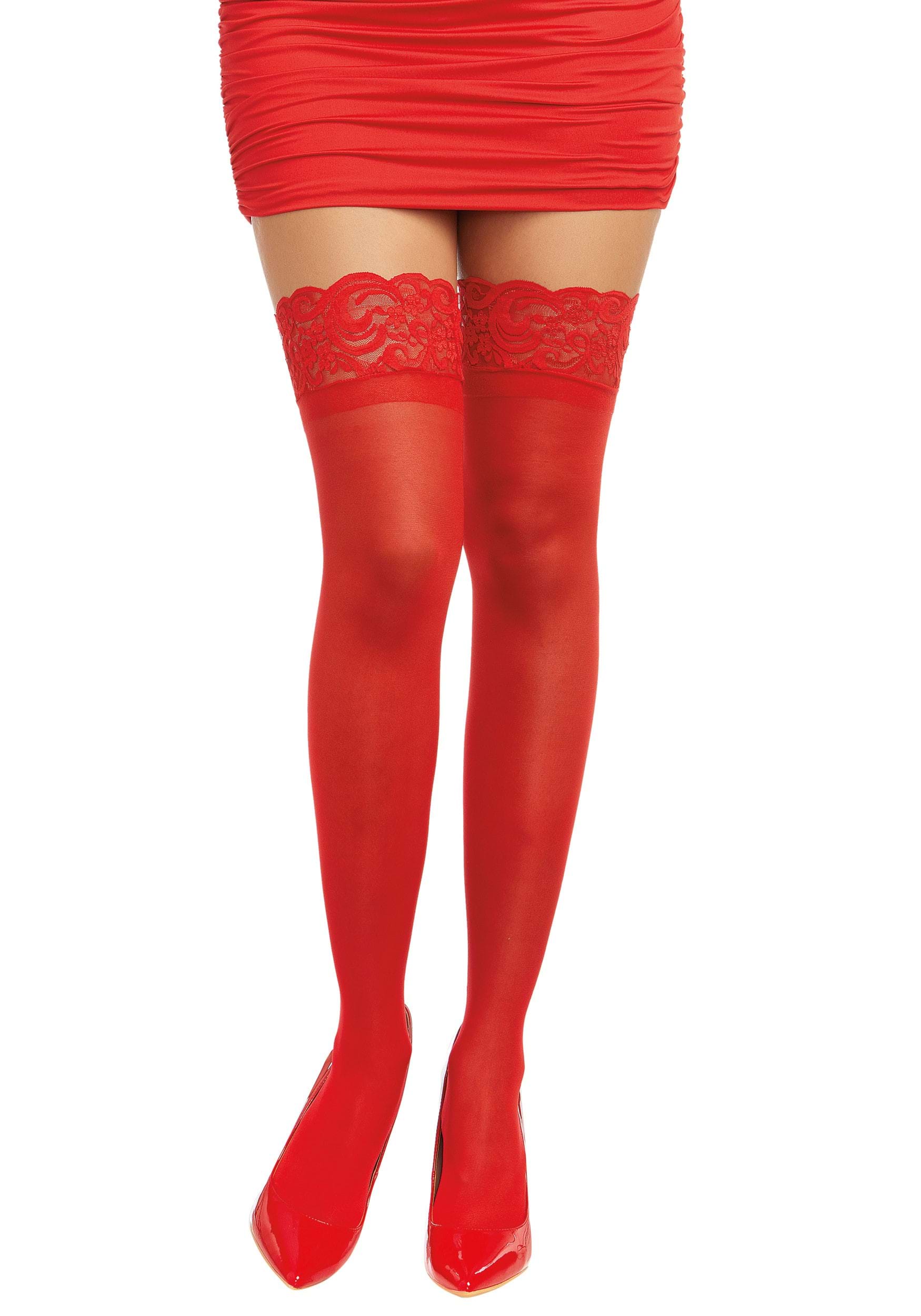 Red Anti-Slip Thigh High w/ Lace Top for Women