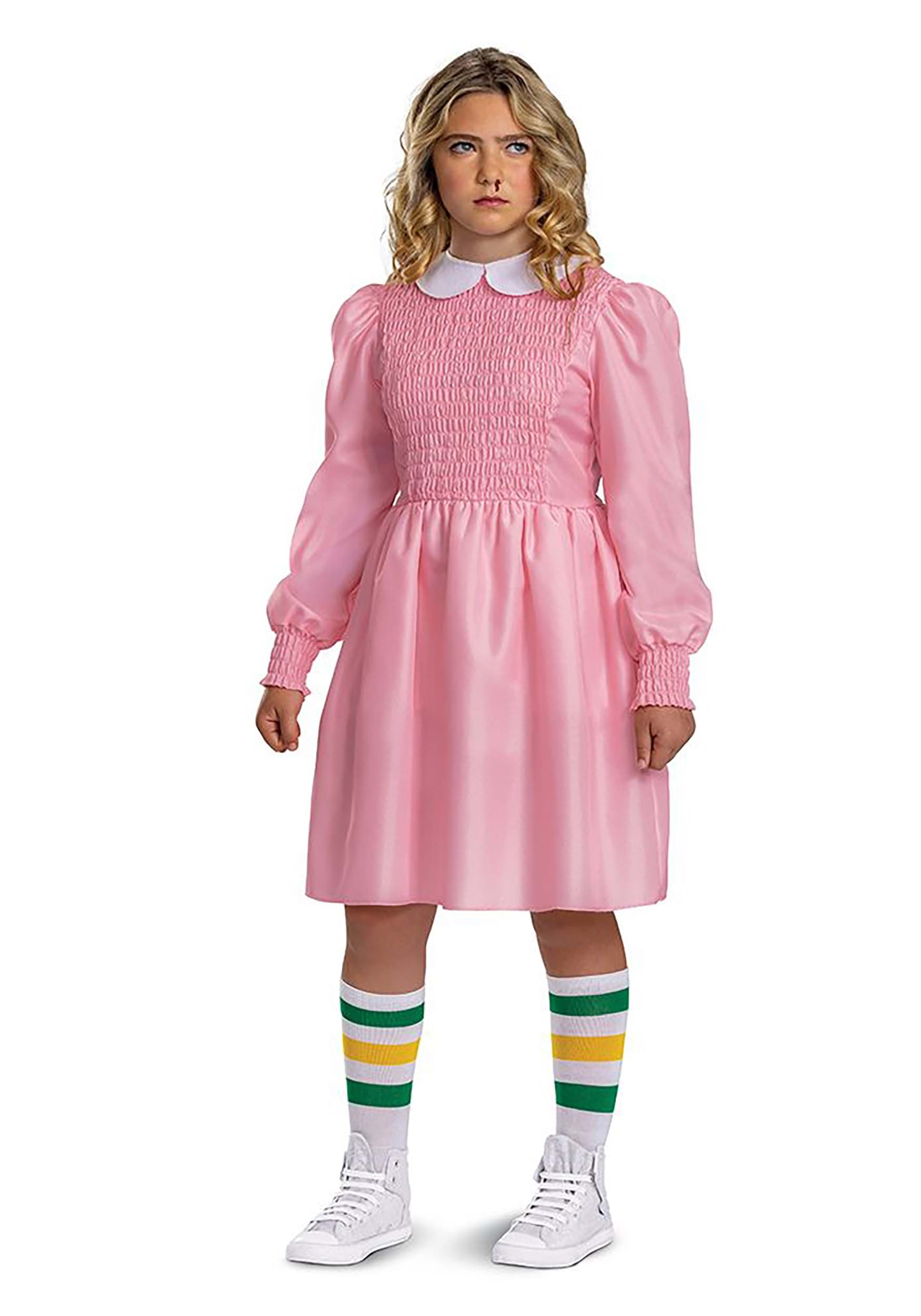 Kid's Stranger Things Tween Classic Pink Dress Eleven Costume 1 Kid's Stranger Things Tween Classic Pink Dress Eleven Costume