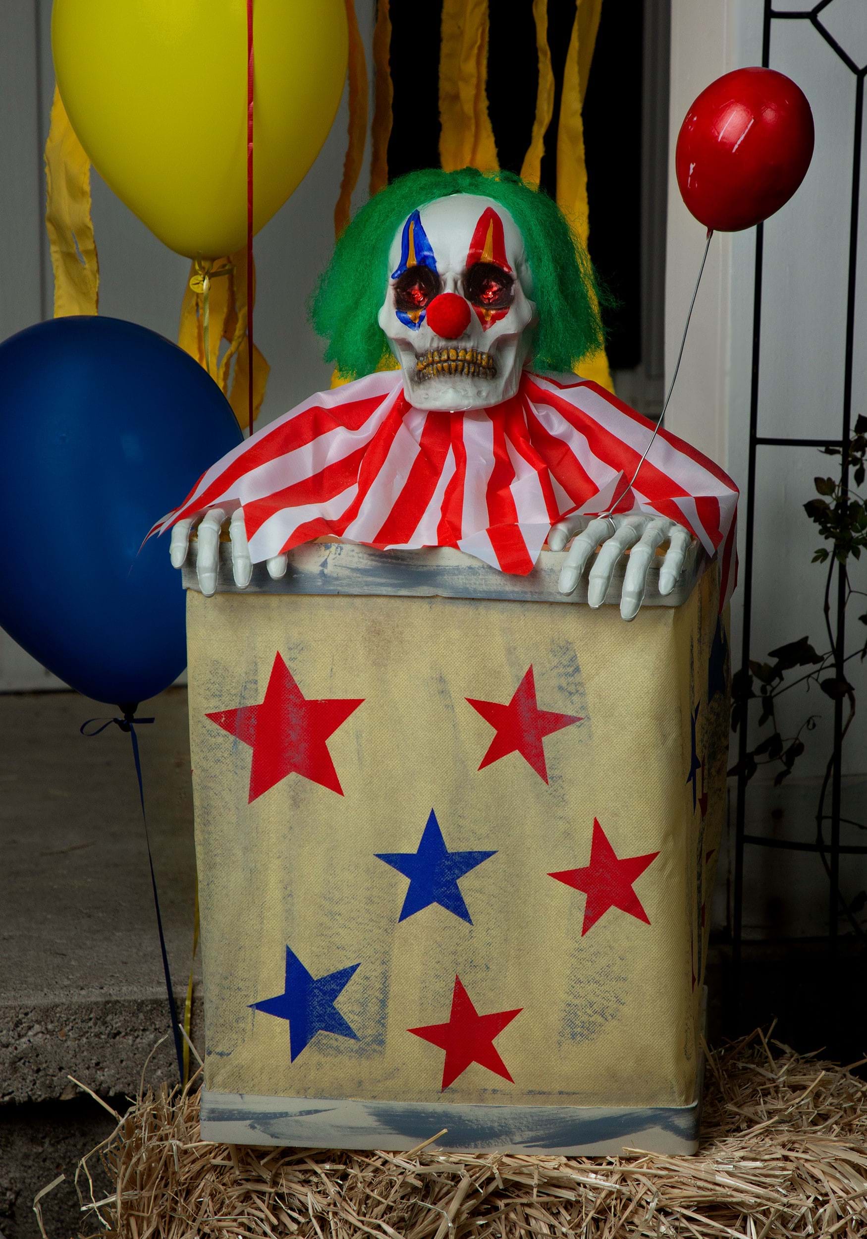 Animated 2.5FT Laughing Evil Clown in Box Halloween Decoration