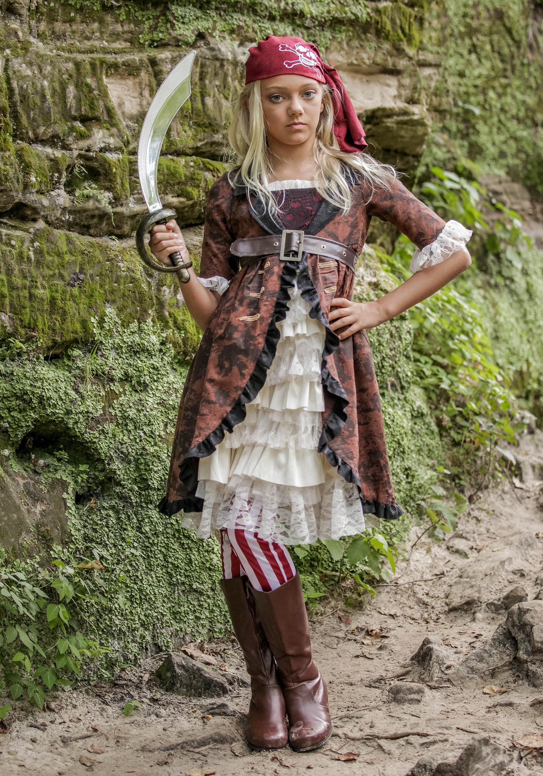 Brown Coat Pirate Girl's Costume