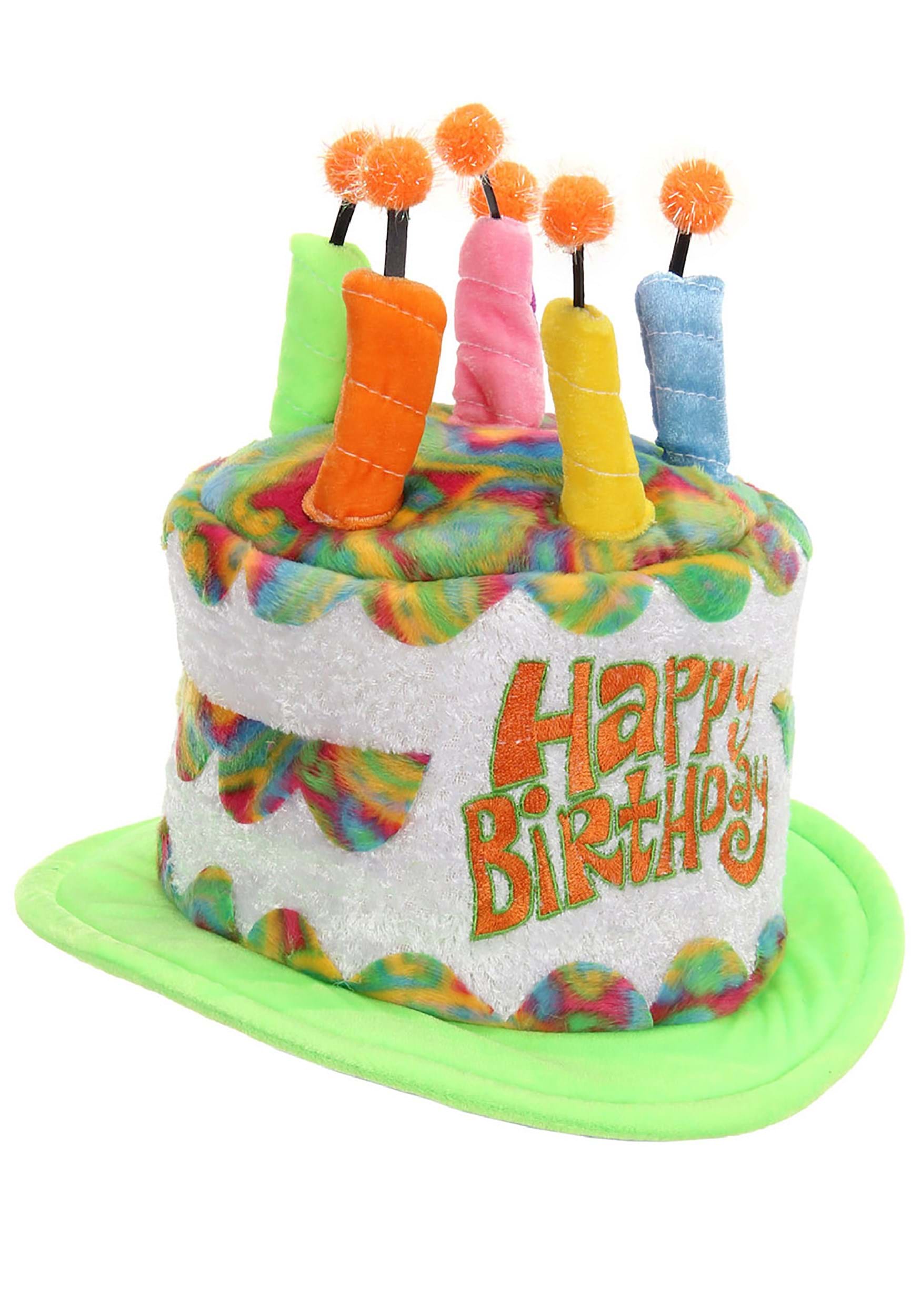 Plush Adult Rainbow Birthday Cake Hat 2 Plush Adult Rainbow Birthday Cake Hat