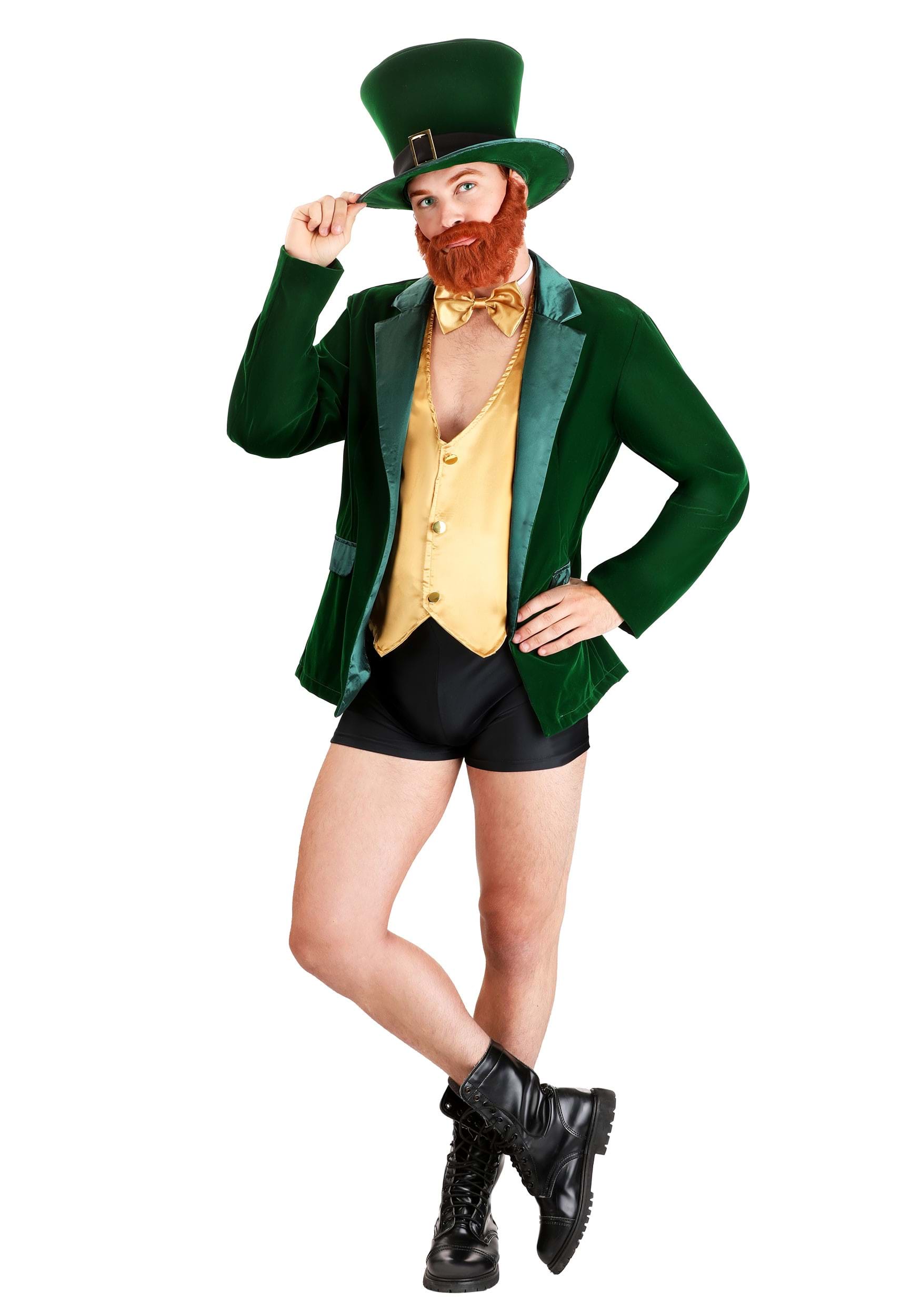Mens Gold and Green Lucky Leprechaun Costume 1 Mens Gold and Green Lucky Leprechaun Costume