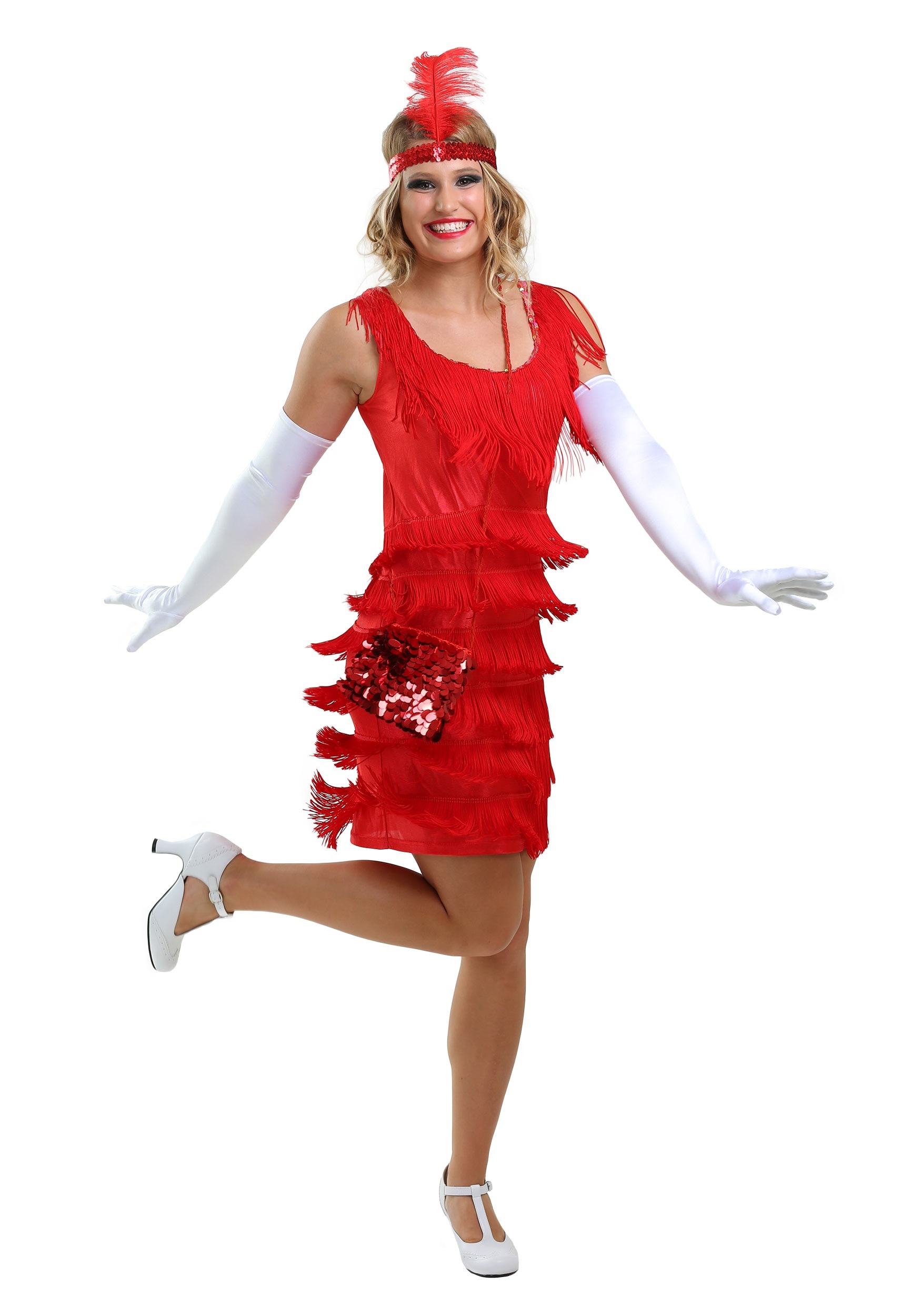 Red Flapper Fringed Women's Dress Costume