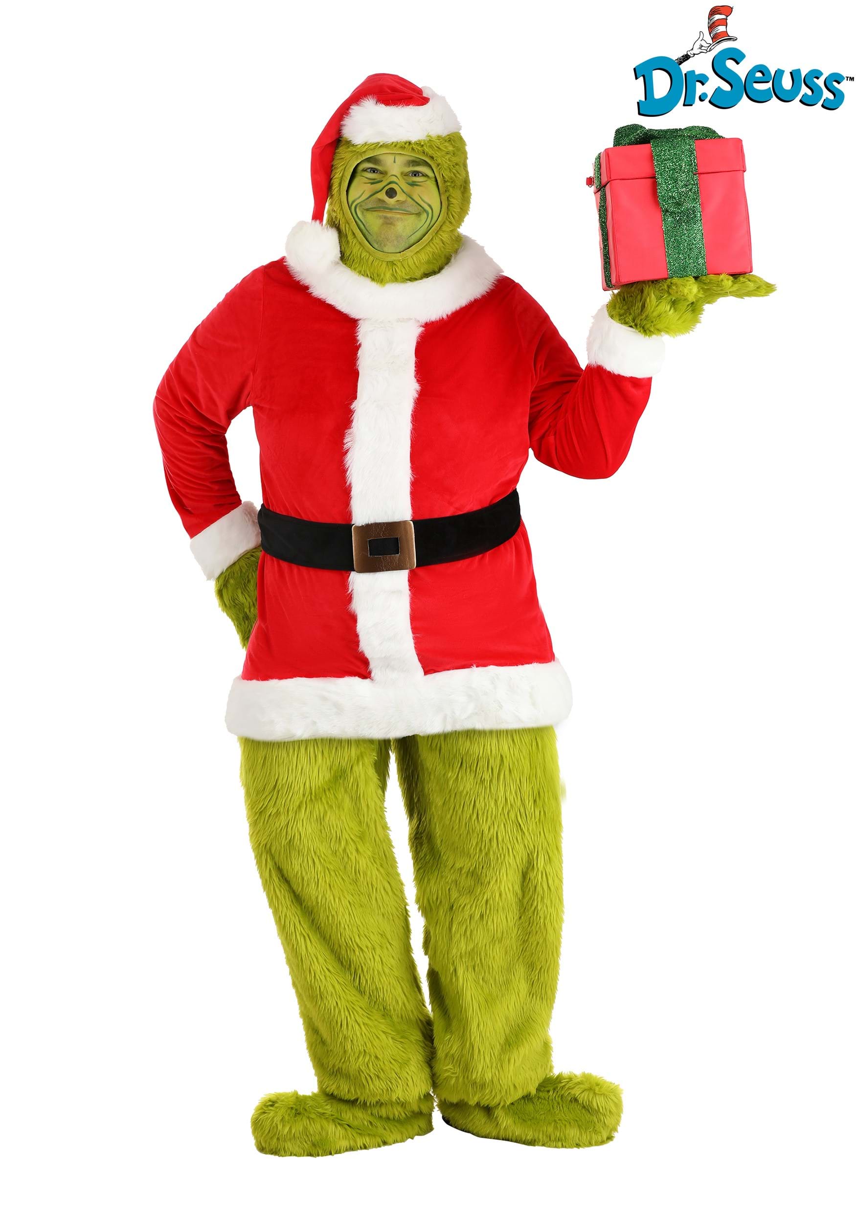 Men's Plus Size Dr. Seuss Santa Grinch Open Face Costume