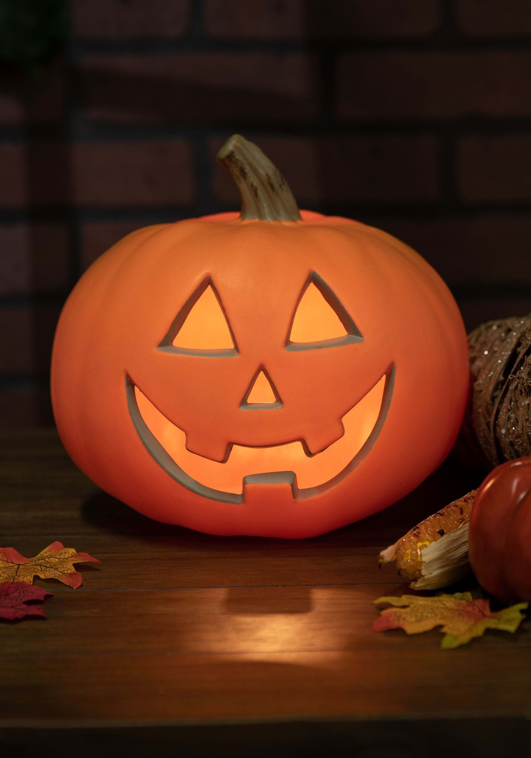 8-Inch Traditional Light Up Pumpkin Halloween Prop 1 8-Inch Traditional Light Up Pumpkin Halloween Prop