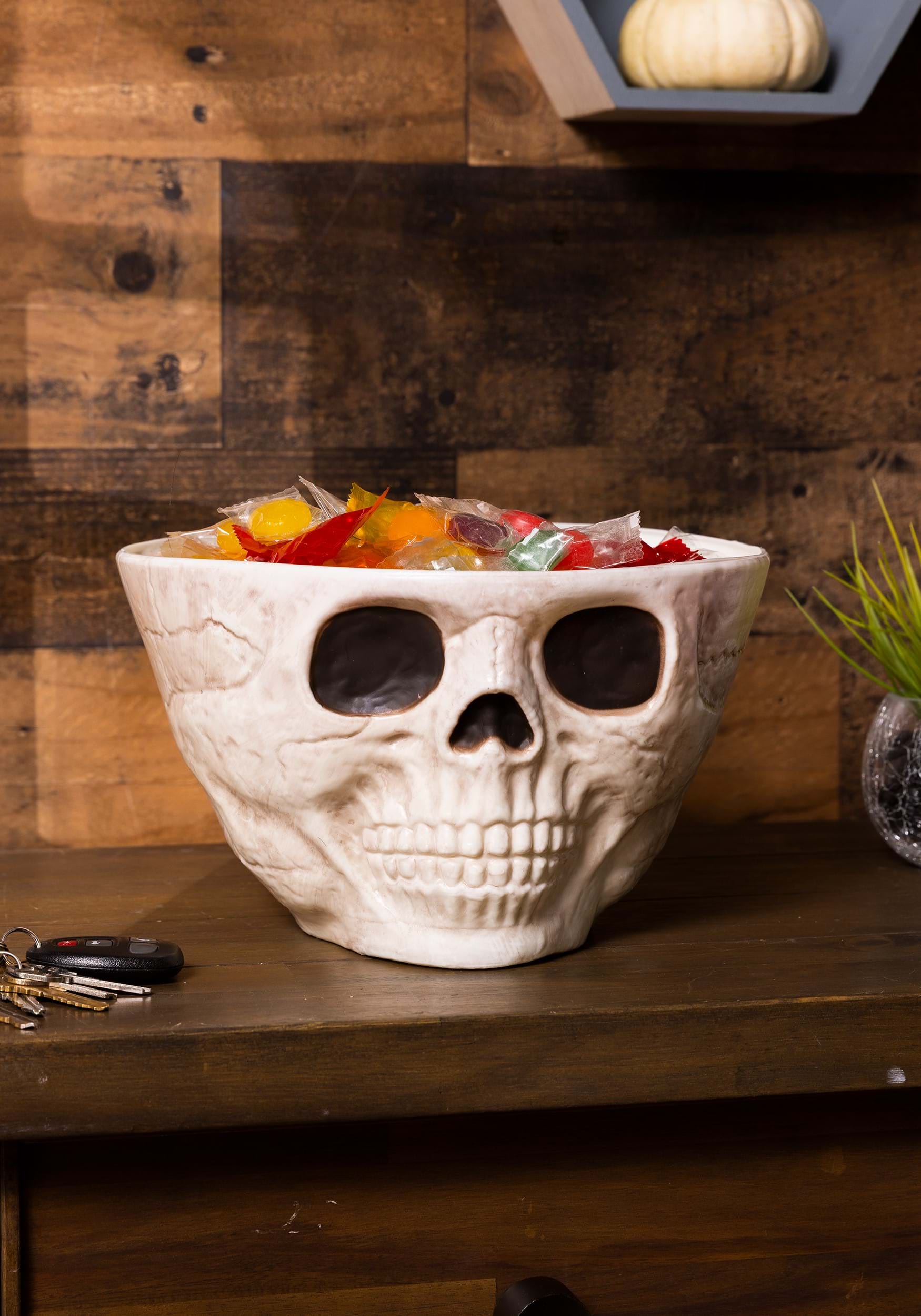 10-Inch Wide Skull Head Candy Bowl Decoration