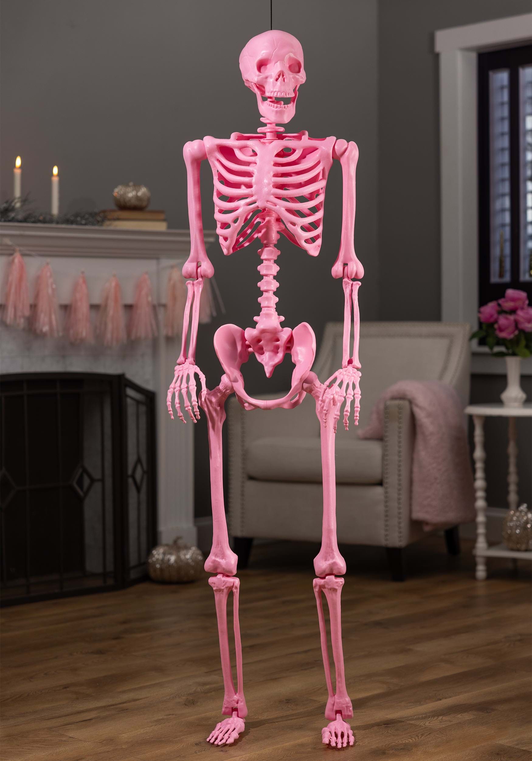 5 Foot Crazy Bones Poseable Skeleton in Pink Halloween Decoration