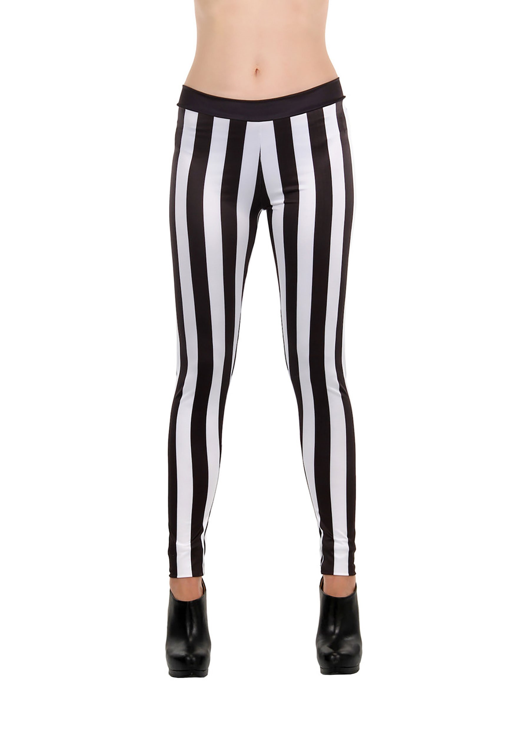 Black and White Striped Costume Leggings for Women