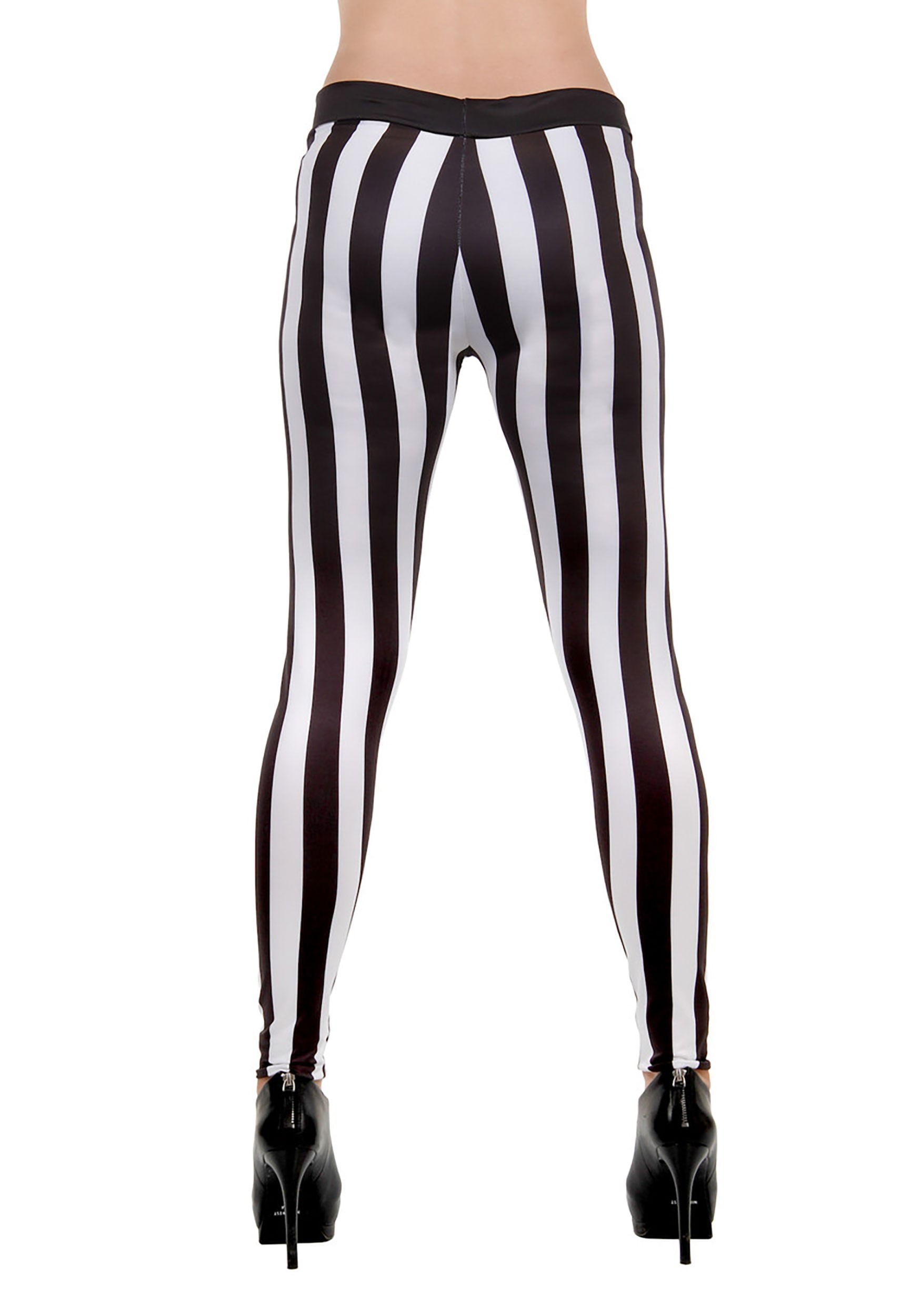 Black and White Striped Costume Leggings for Women