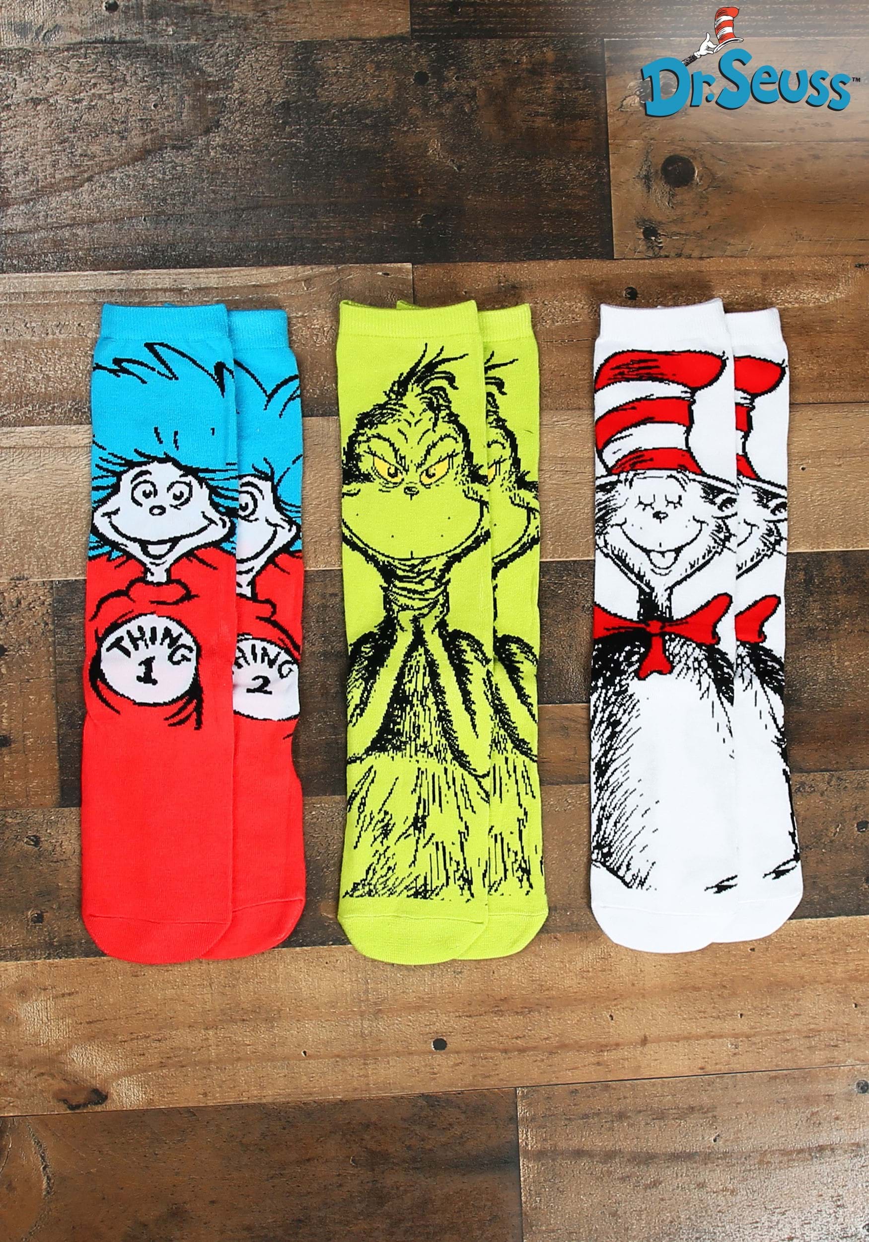 Dr. Seuss Characters 3 Pairs Crew Sock Set for Adults 1 Dr. Seuss Characters 3 Pairs Crew Sock Set for Adults