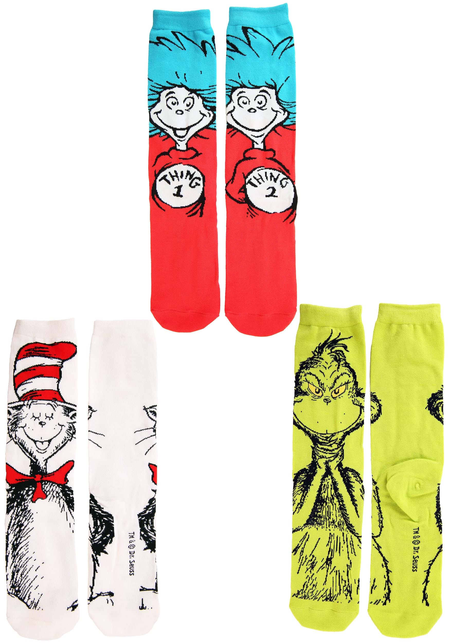 Dr. Seuss Characters 3 Pairs Crew Sock Set for Adults 6 Dr. Seuss Characters 3 Pairs Crew Sock Set for Adults
