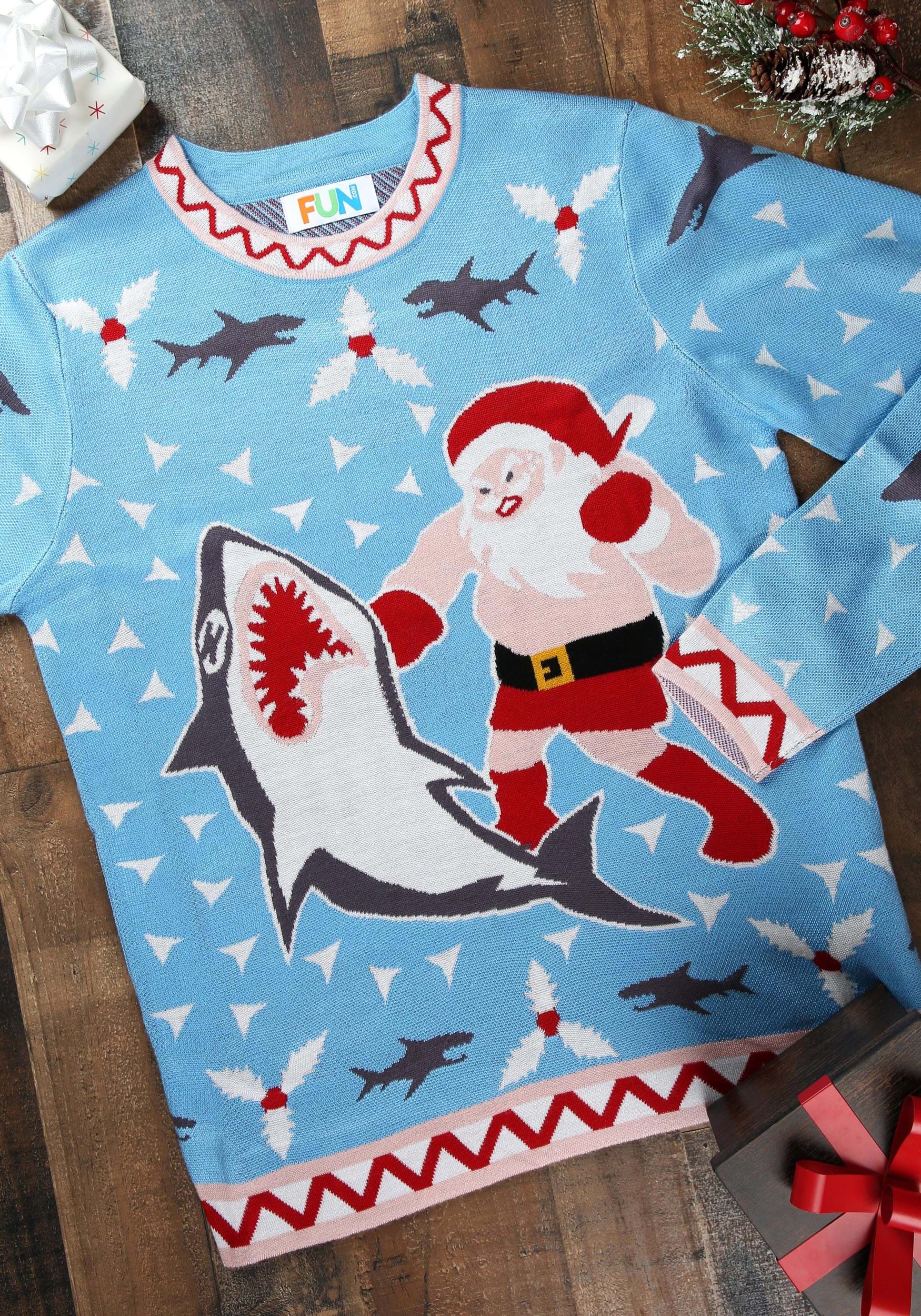 Santa vs Shark Ugly Christmas Costume Sweater for Men