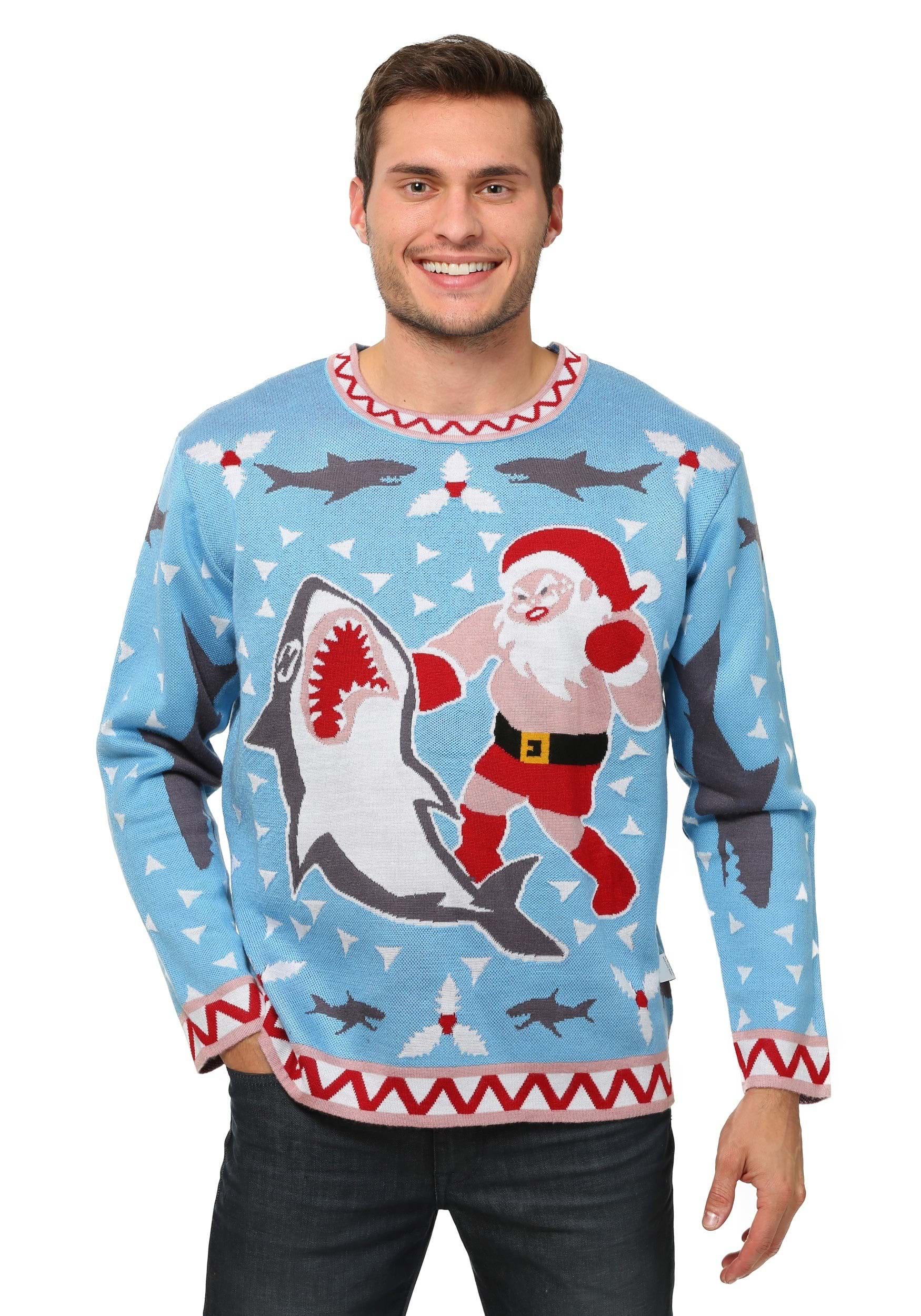 Santa vs Shark Ugly Christmas Costume Sweater for Men