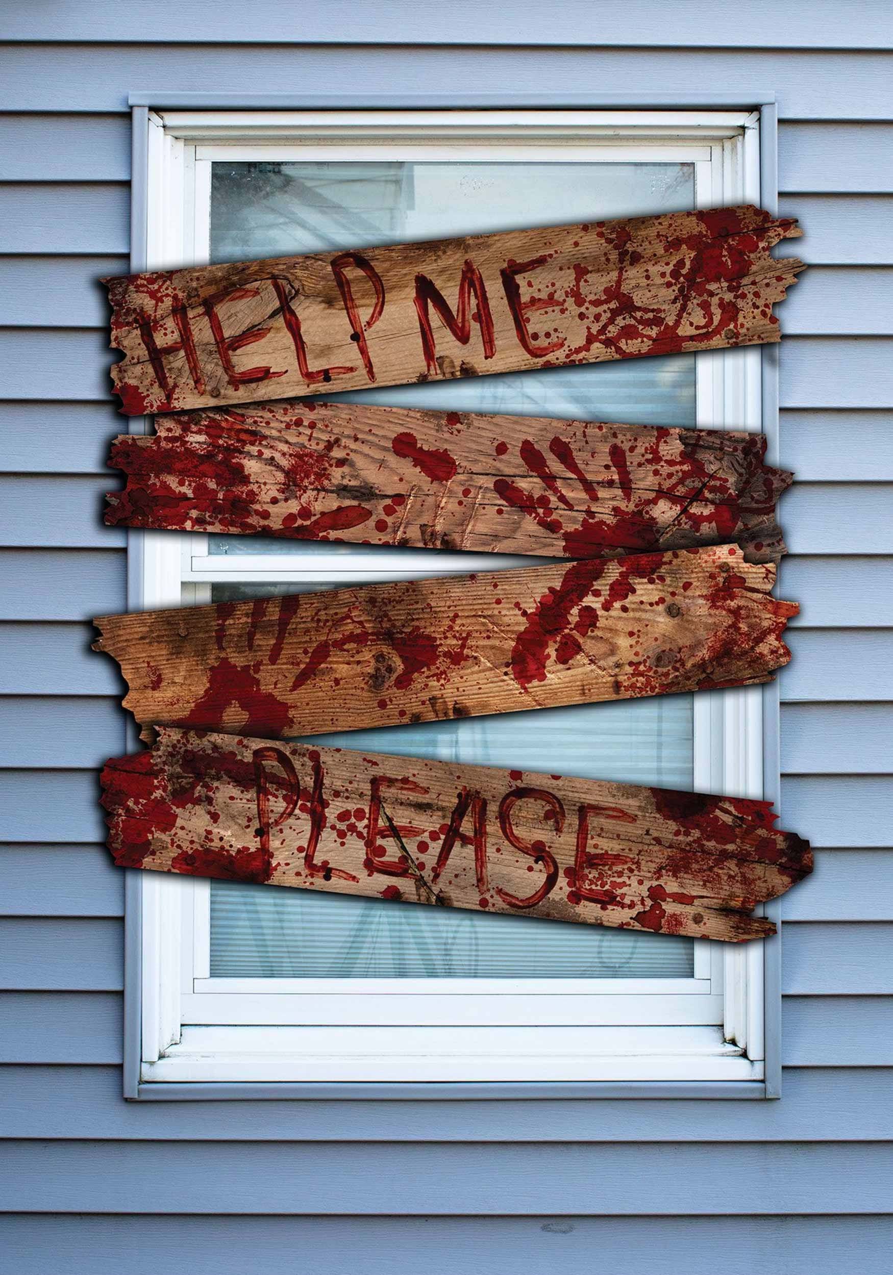 27-Inch Haunted "Help Me" Bloody Wooden Window Boards Decoration