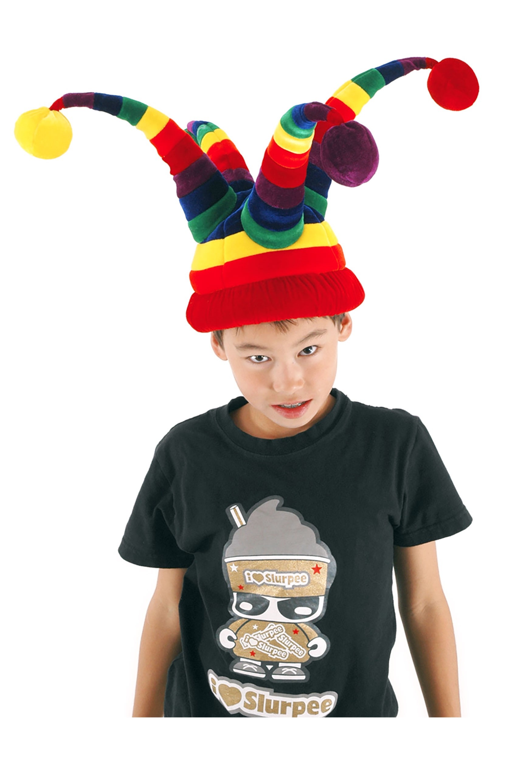 Wacky Jester Rainbow Plush Costume Hat
