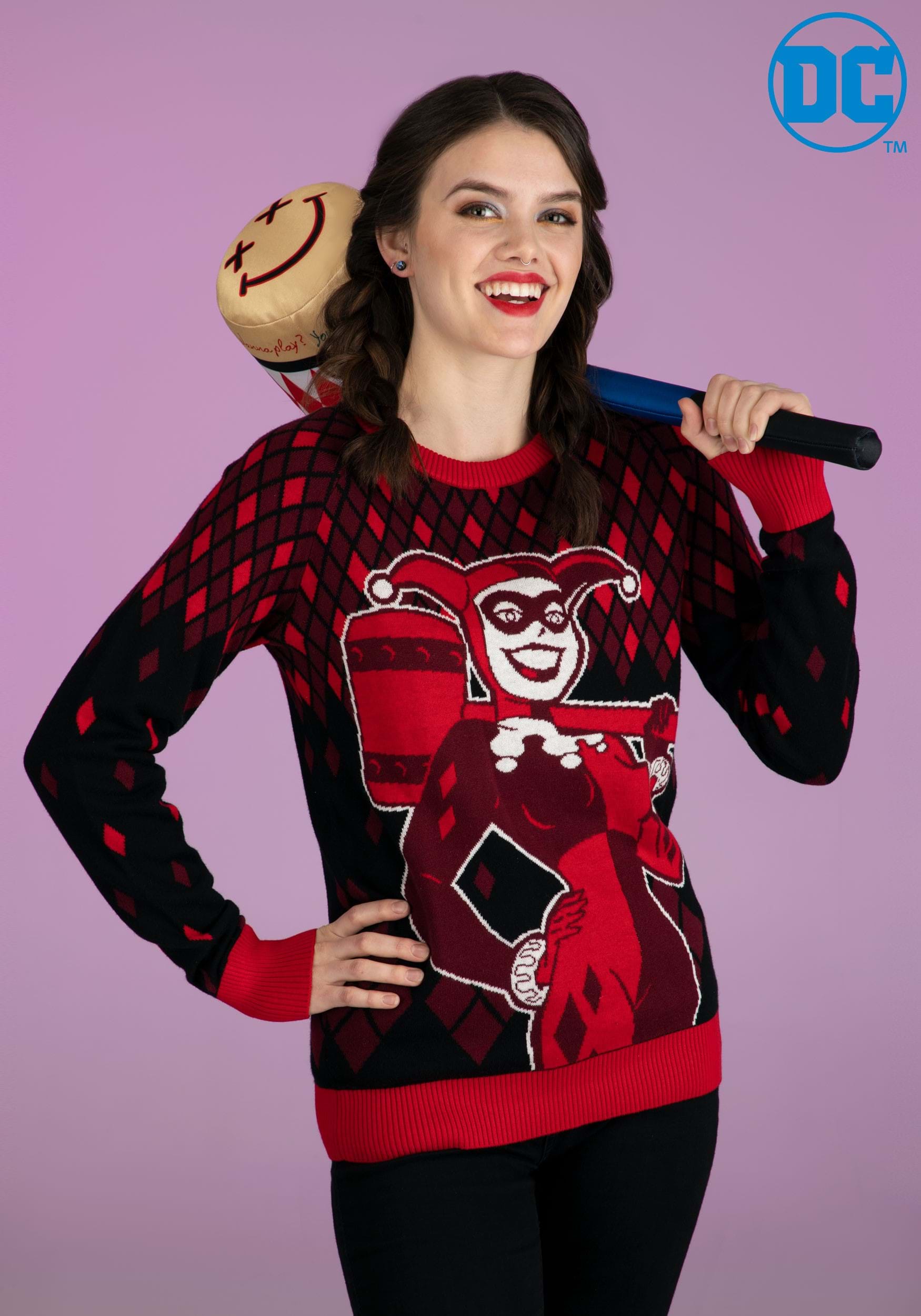 Harley Quinn Hammer Time Ugly Sweater for Adults 8 Harley Quinn Hammer Time Ugly Sweater for Adults