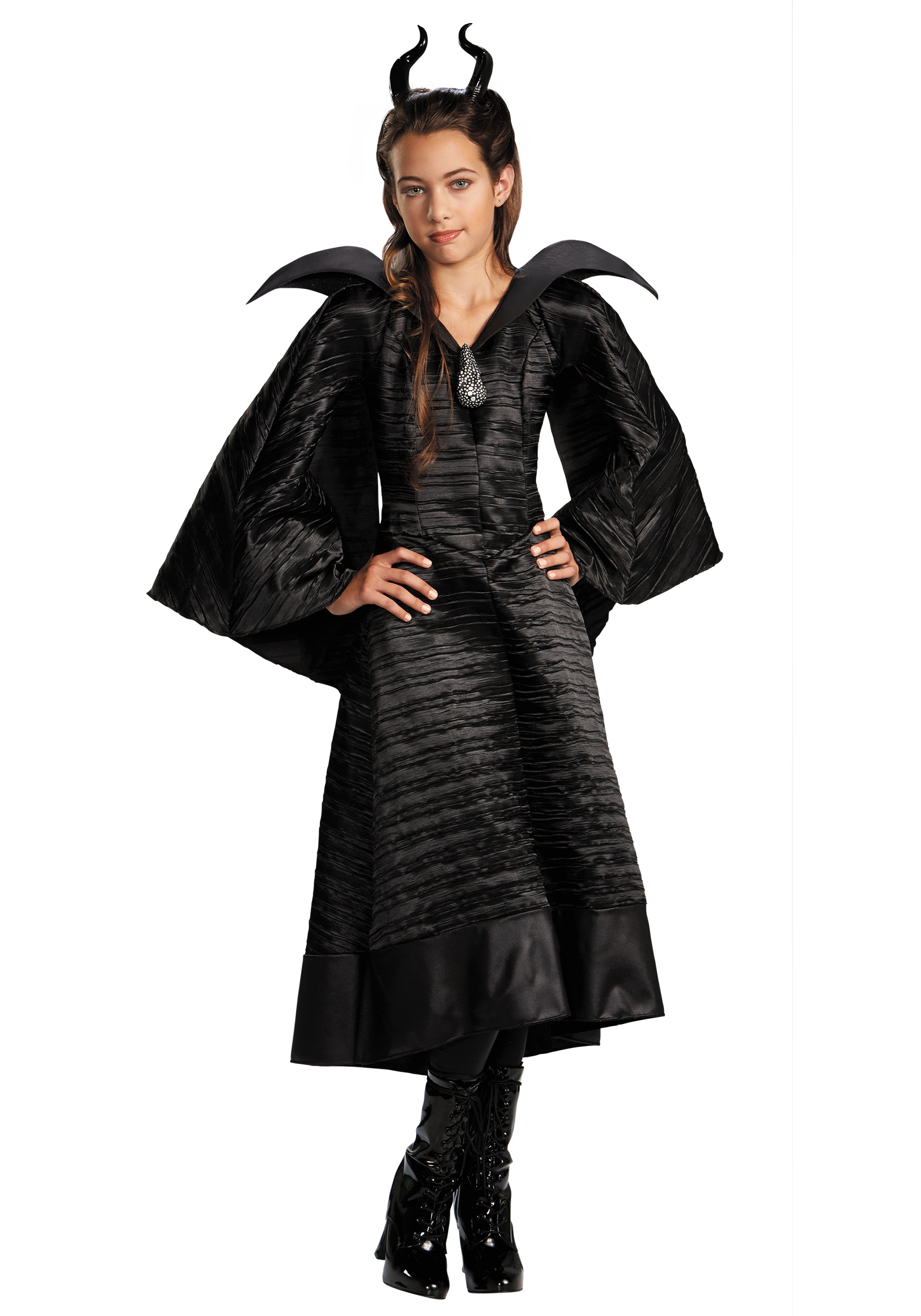 Deluxe Girls Black Maleficent Christening Gown Costume