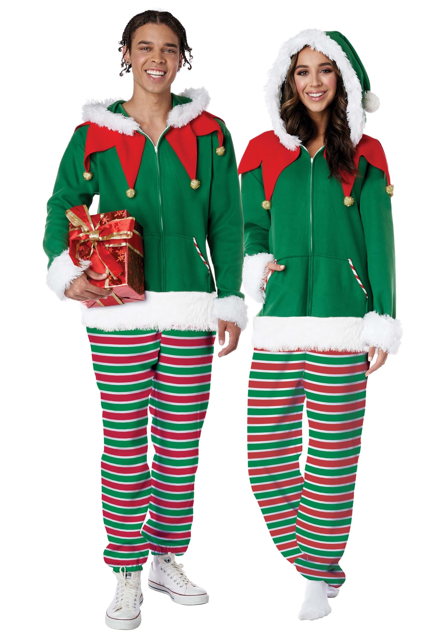 Holiday Elf Zipper Jumpsuit Adult Costume