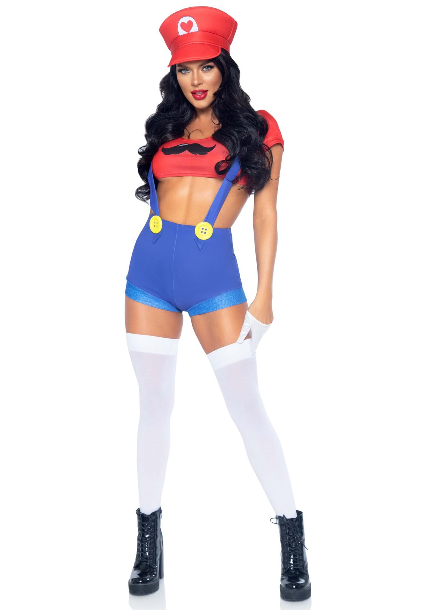 Sexy Piece Red Gamer Babe Costume for Women