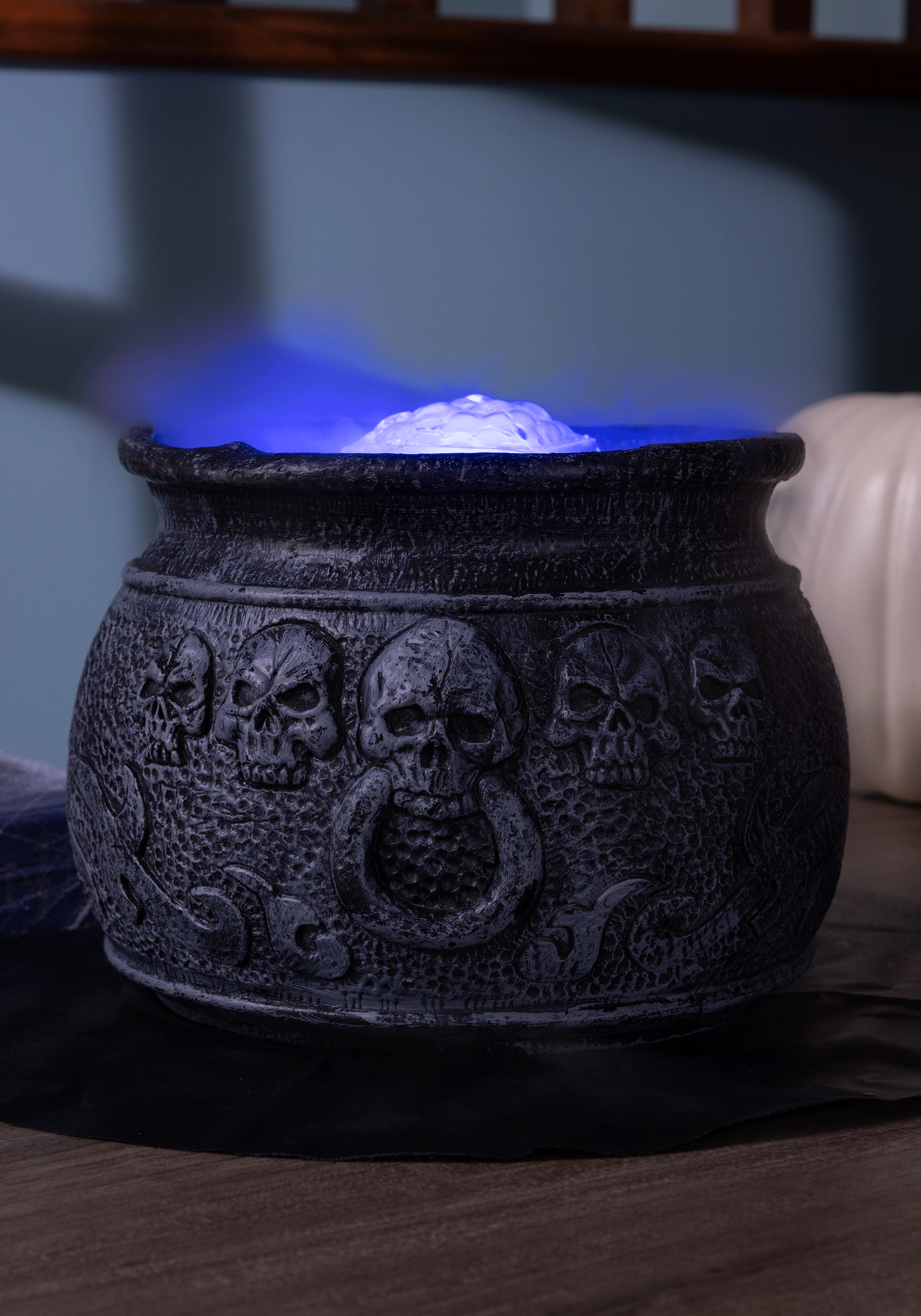 7-Inch Black Skull Misting Cauldron Decoration 1 7-Inch Black Skull Misting Cauldron Decoration
