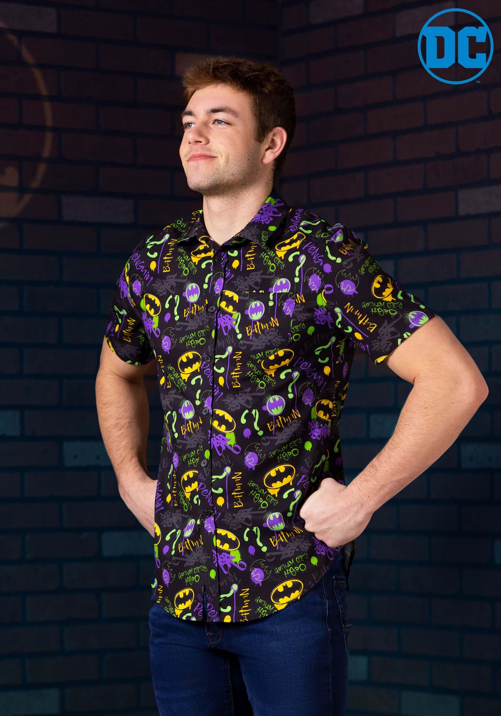 DC Comics Neon Rogues Gallery Batman Button-up Shirt